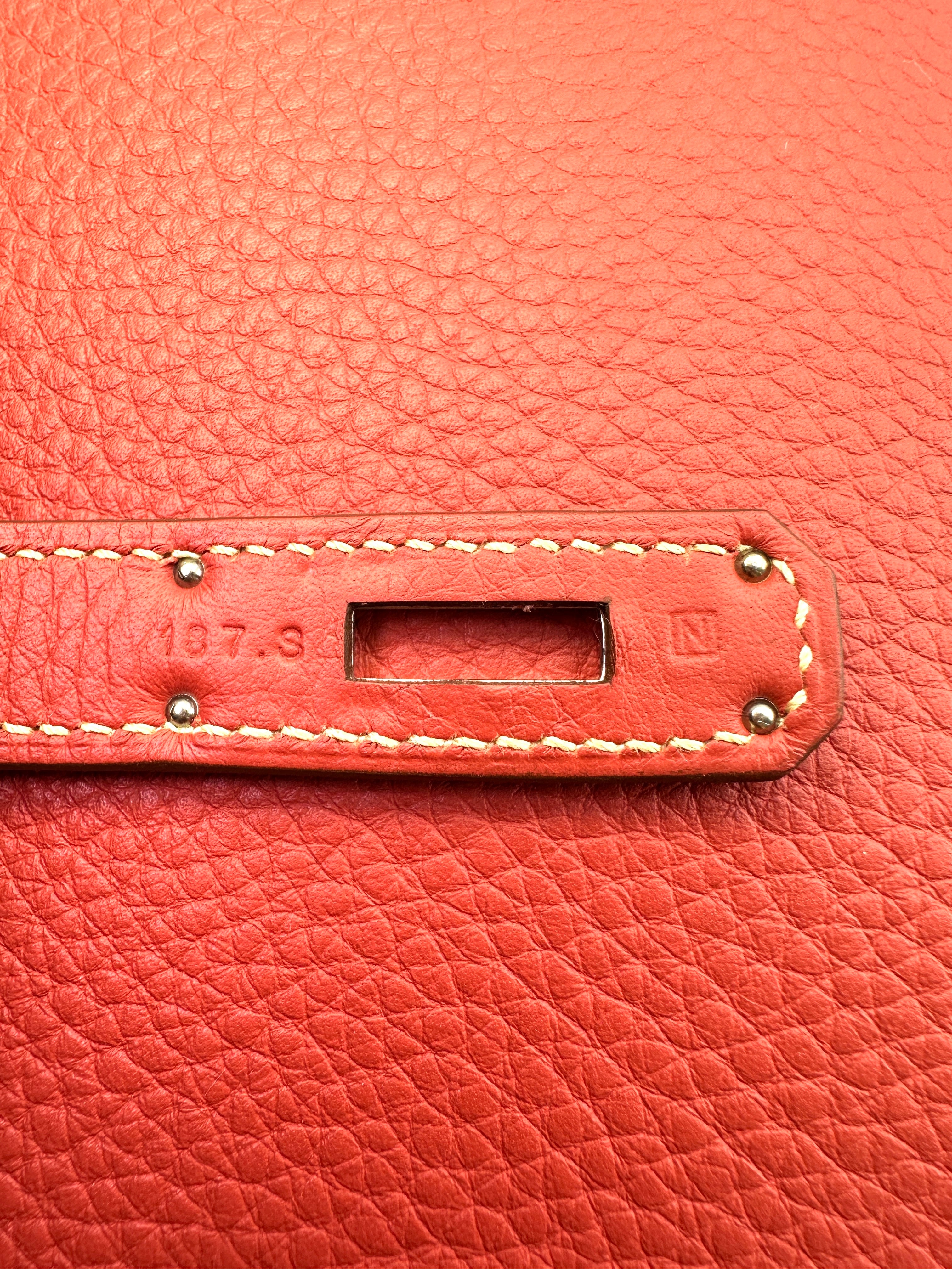 Hermes Kelly35 Red Leather Top Handle Bag With Silver Hardware HR118