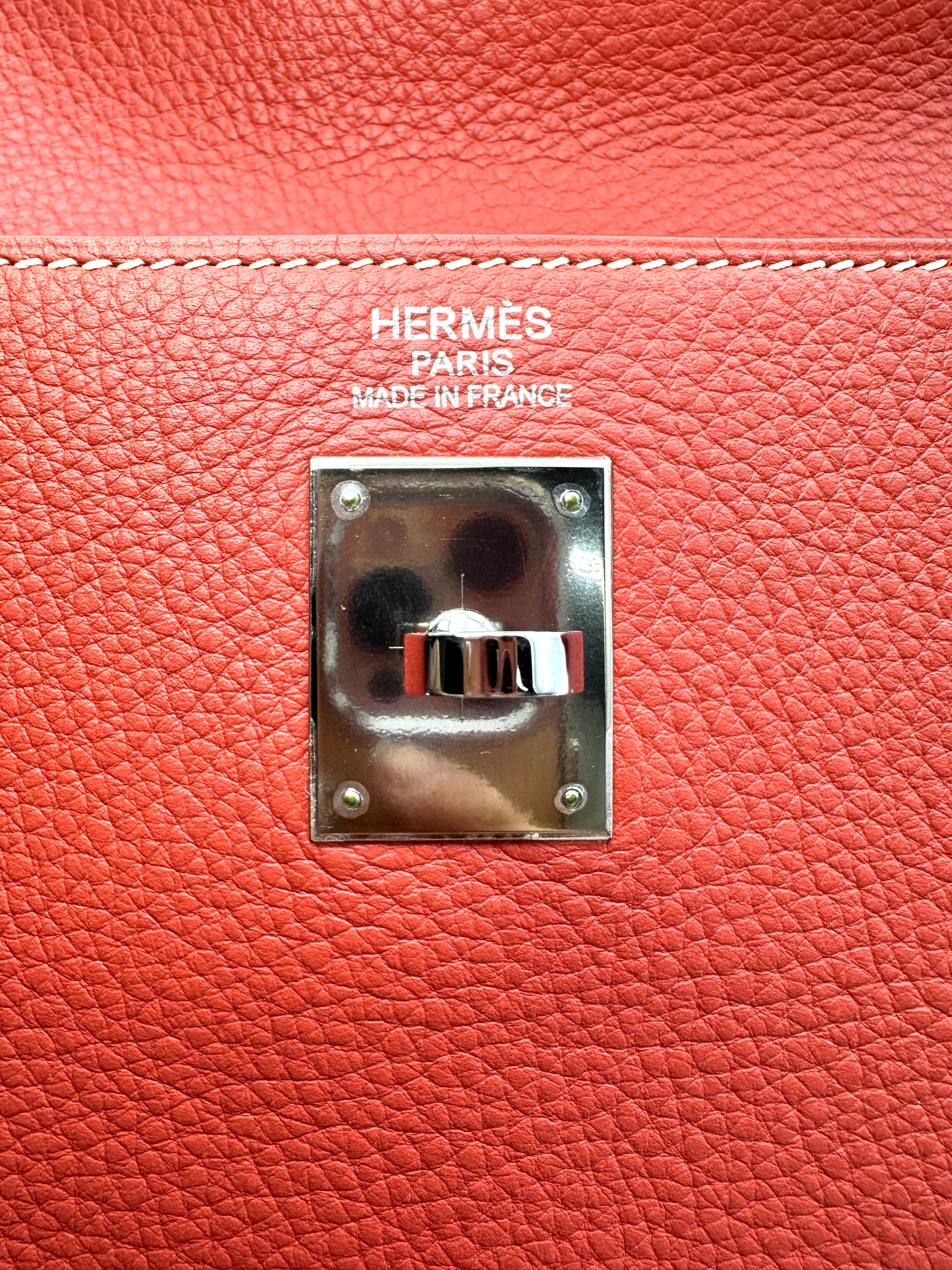 Hermes Kelly35 Red Leather Top Handle Bag With Silver Hardware HR118