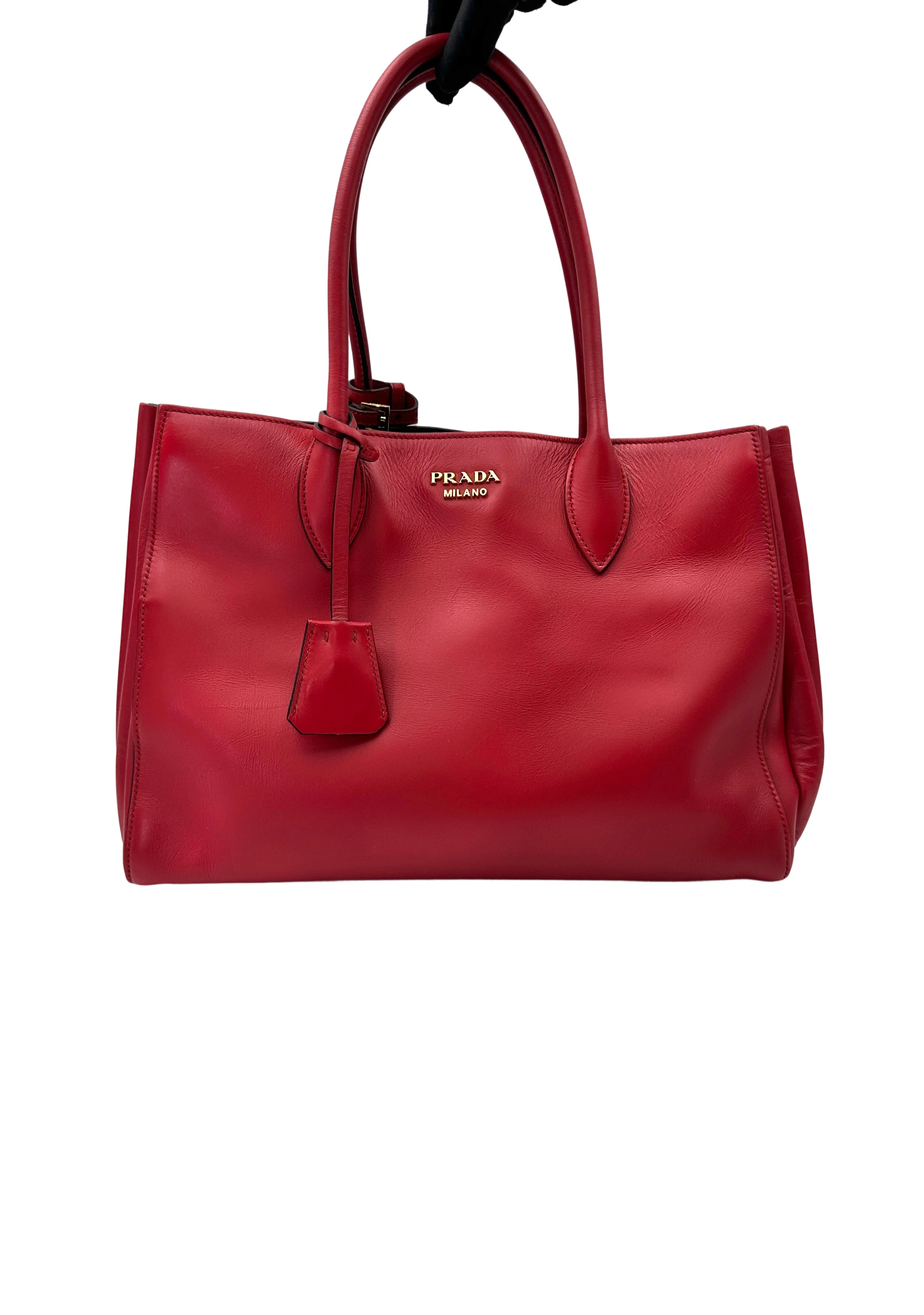 Prada Bibliotheque Red Leather Handle Bag PR432