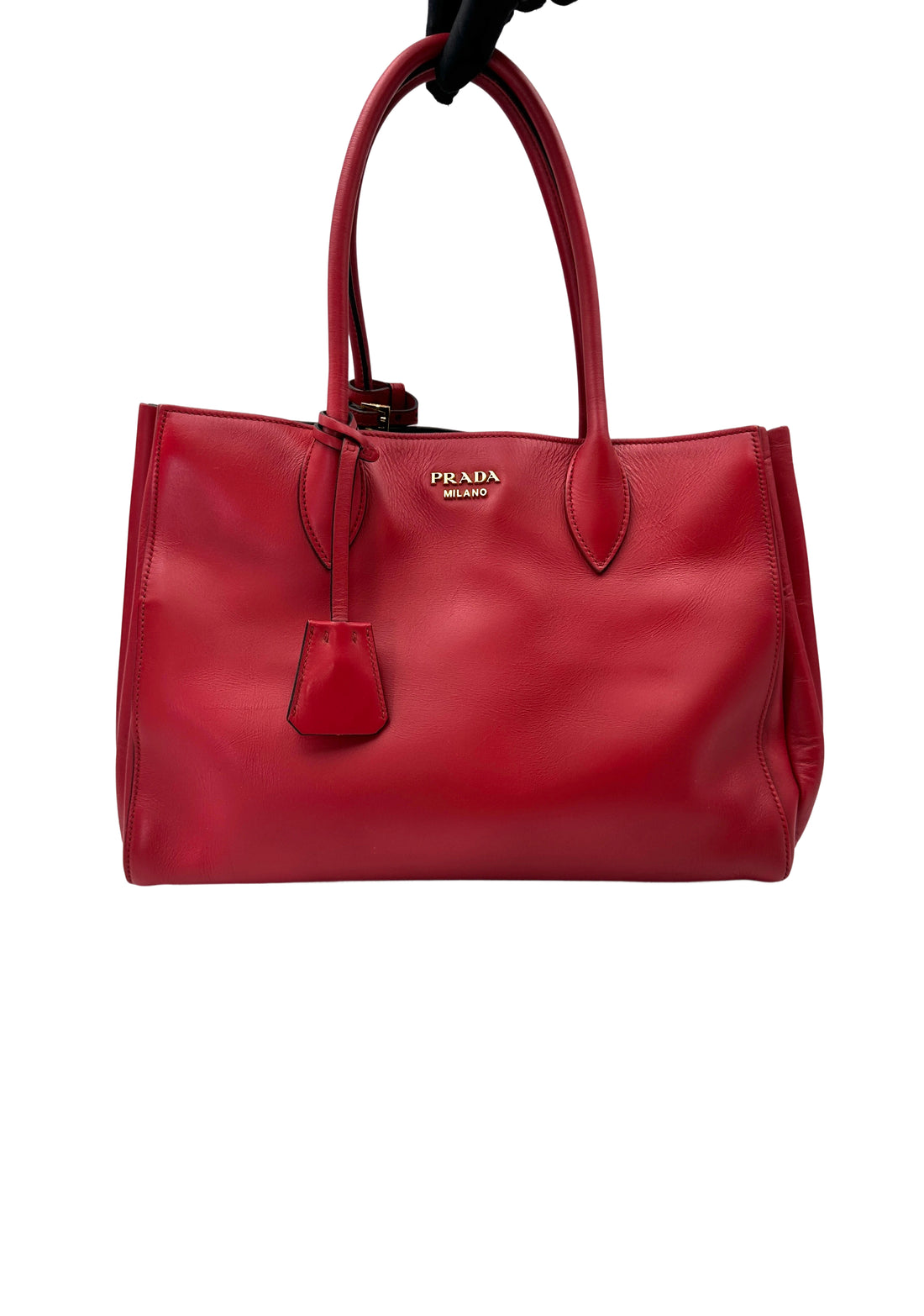 Prada Bibliotheque Red Leather Handle Bag PR432