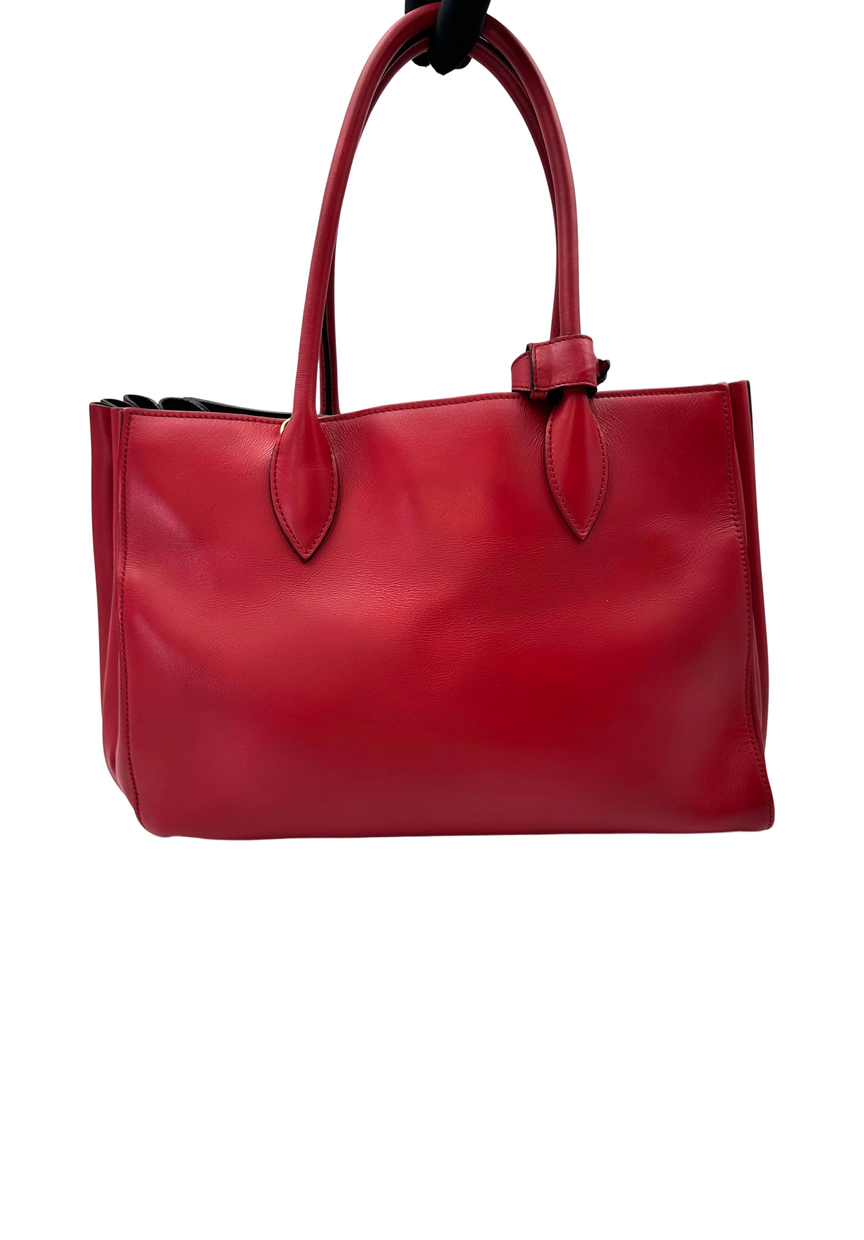 Prada Bibliotheque Red Leather Handle Bag PR432