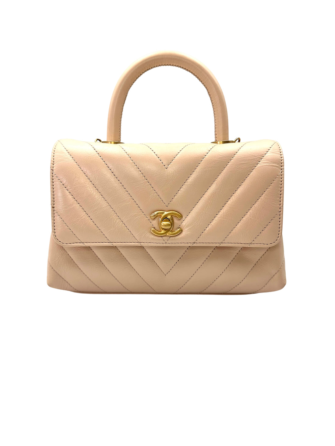 Chanel CoCo Handle Beige Chevron Quilted Leather Shoulder Bag(25***63) CC2085