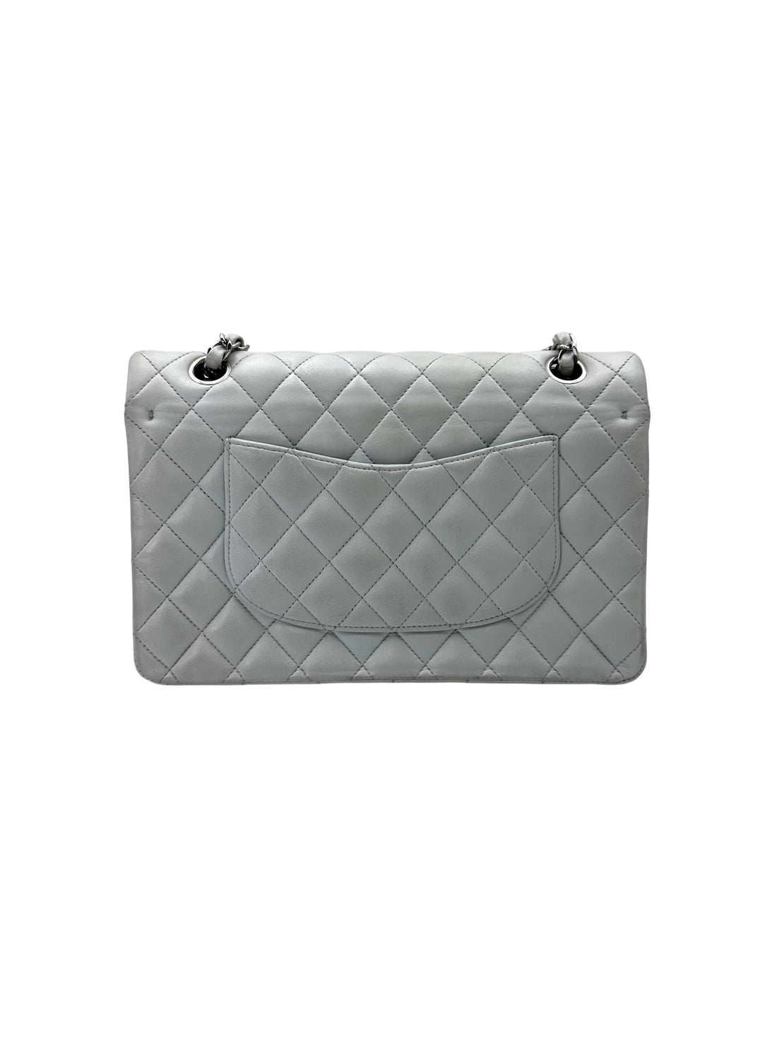 Chanel Classic Flap Light Grey Quilted Lambskin Medium Size Shoulder Bag With Silver Buckle(14***42) CC2086