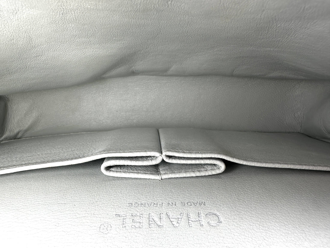Chanel Classic Flap Light Grey Quilted Lambskin Medium Size Shoulder Bag With Silver Buckle(14***42) CC2086