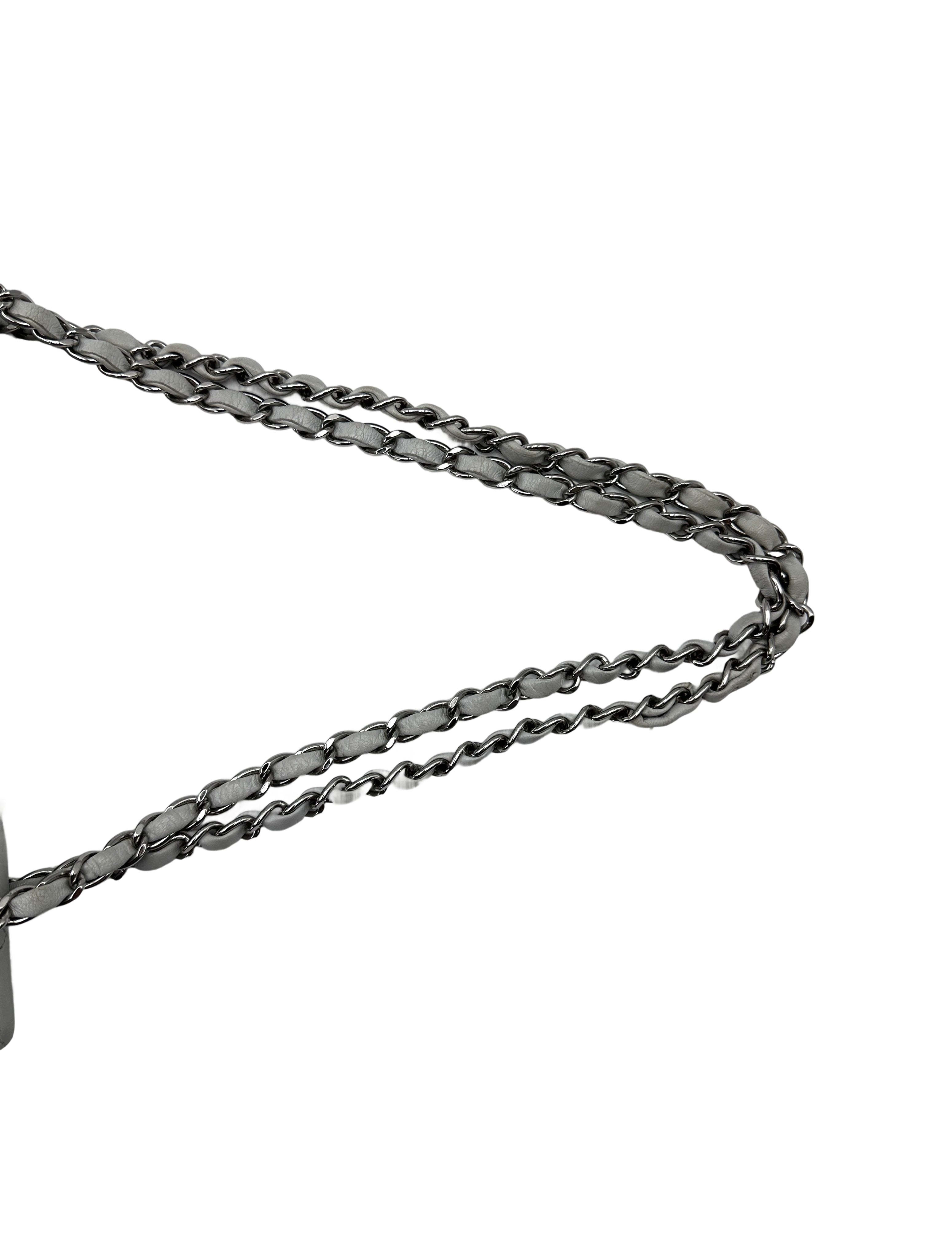 Chanel Classic Flap Light Grey Quilted Lambskin Medium Size Shoulder Bag With Silver Buckle(14***42) CC2086