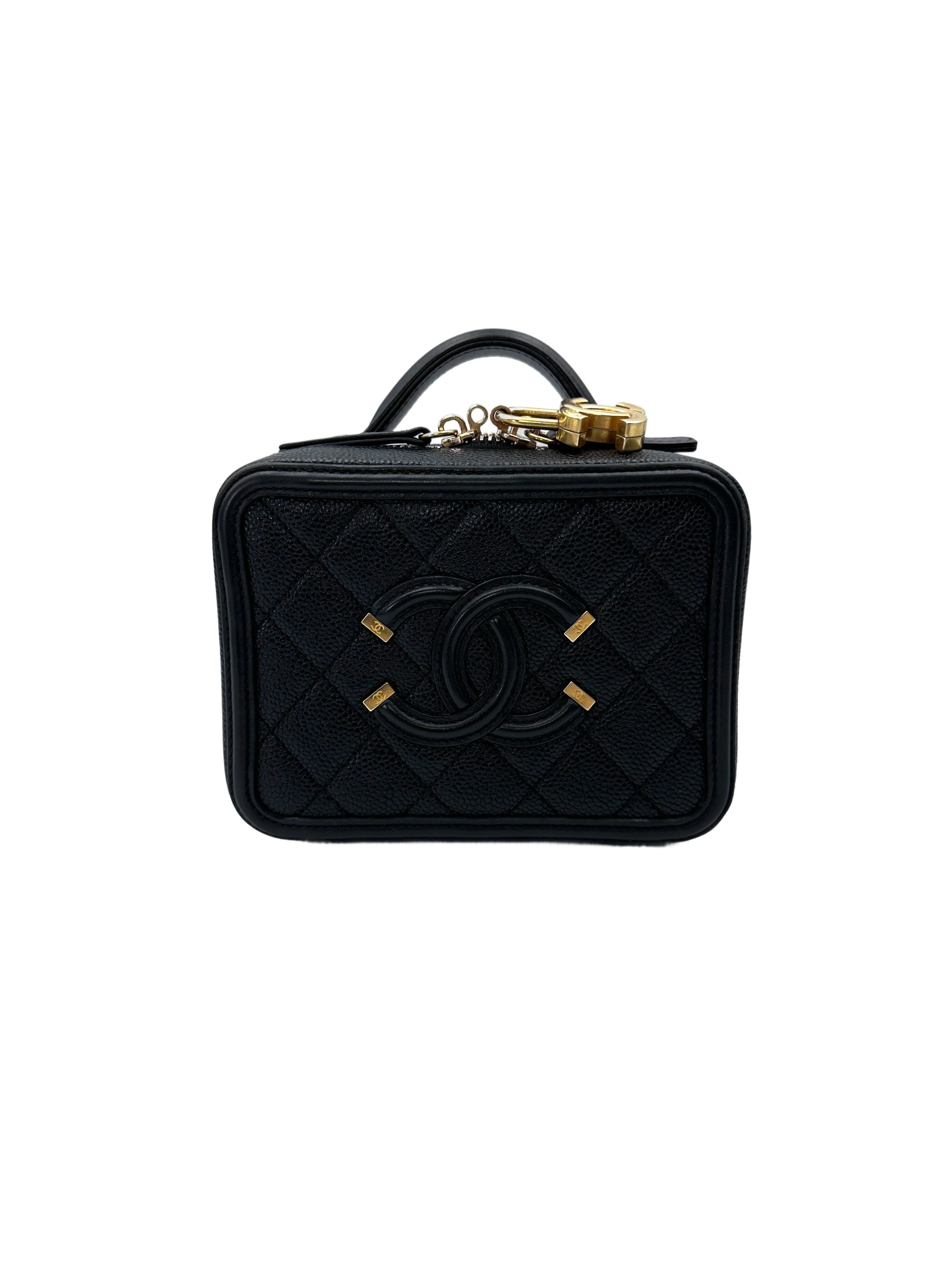 Chanel CC Filigree Black Quilted Leather Top Handle Vanity Case(26***53) CC2087