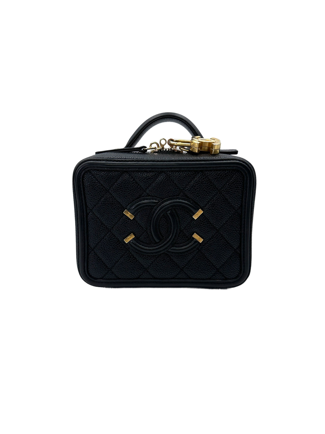 Chanel CC Filigree Black Quilted Leather Top Handle Vanity Case(26***53) CC2087