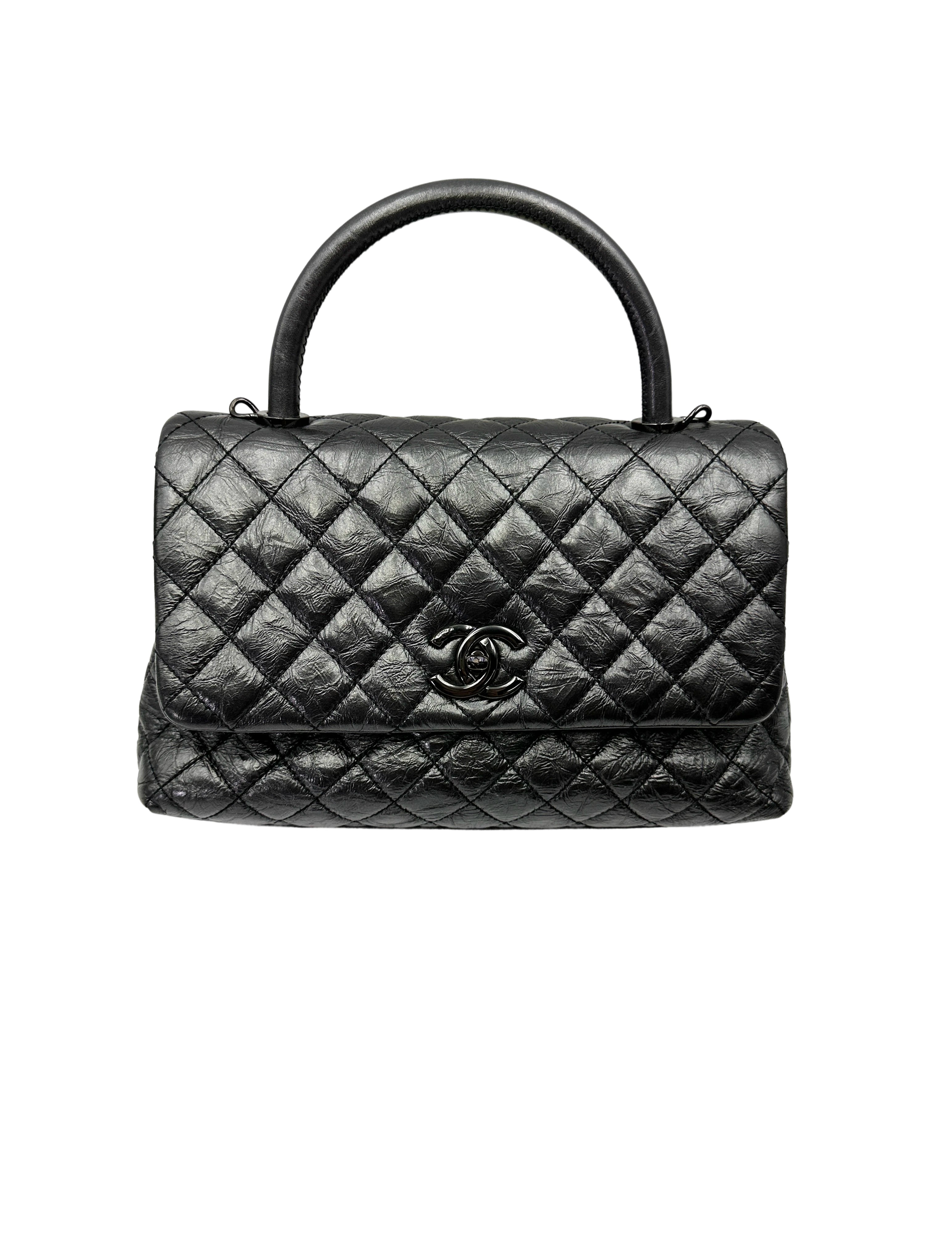 Chanel CoCo Handle Black Quilted Leather Shoulder Bag With Black Buckle(29***24) CC2088