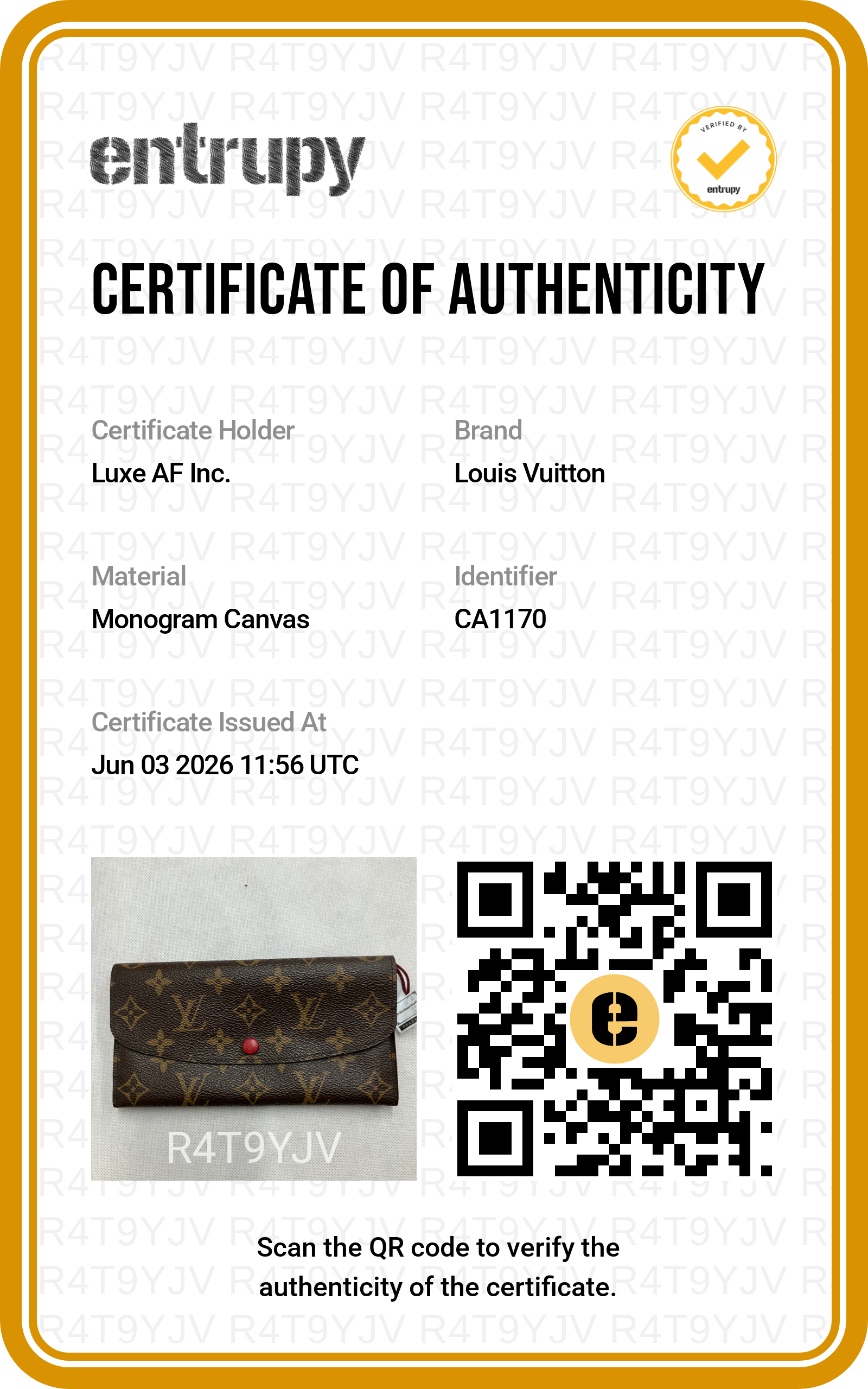 Louis Vuitton Monogram Canvas Emilie Wallet LV2930