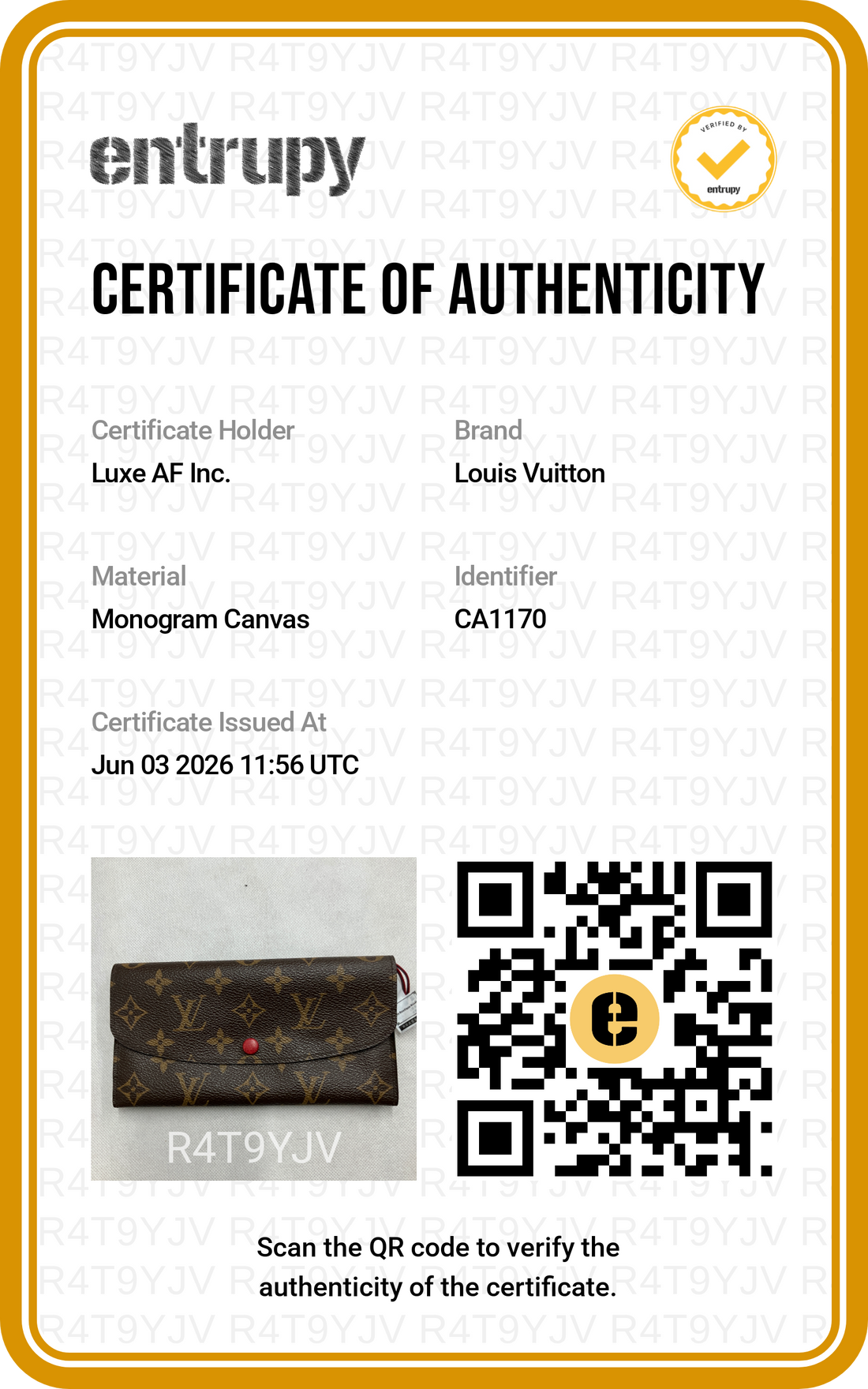 Louis Vuitton Monogram Canvas Emilie Wallet LV2930
