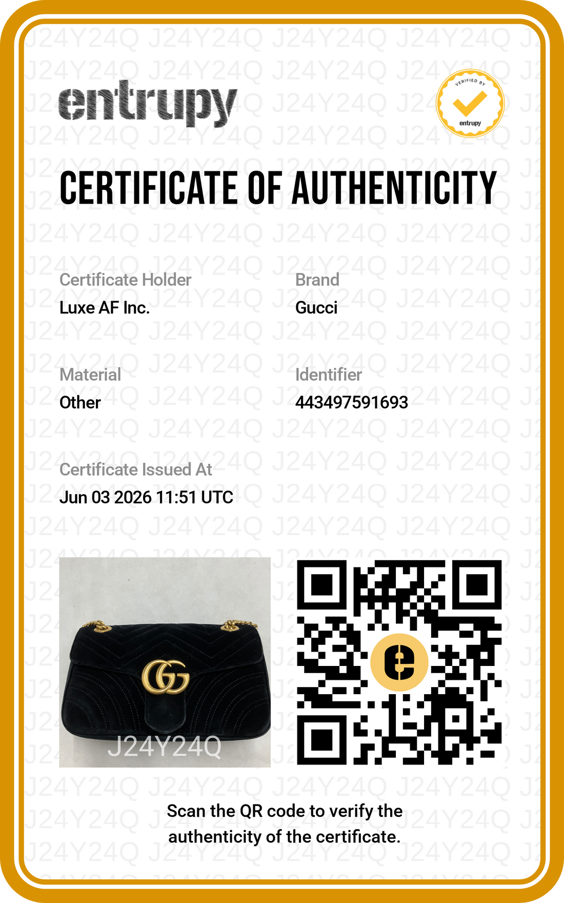 Gucci GG Marmont Black Velvet Shoulder Bag GG1196