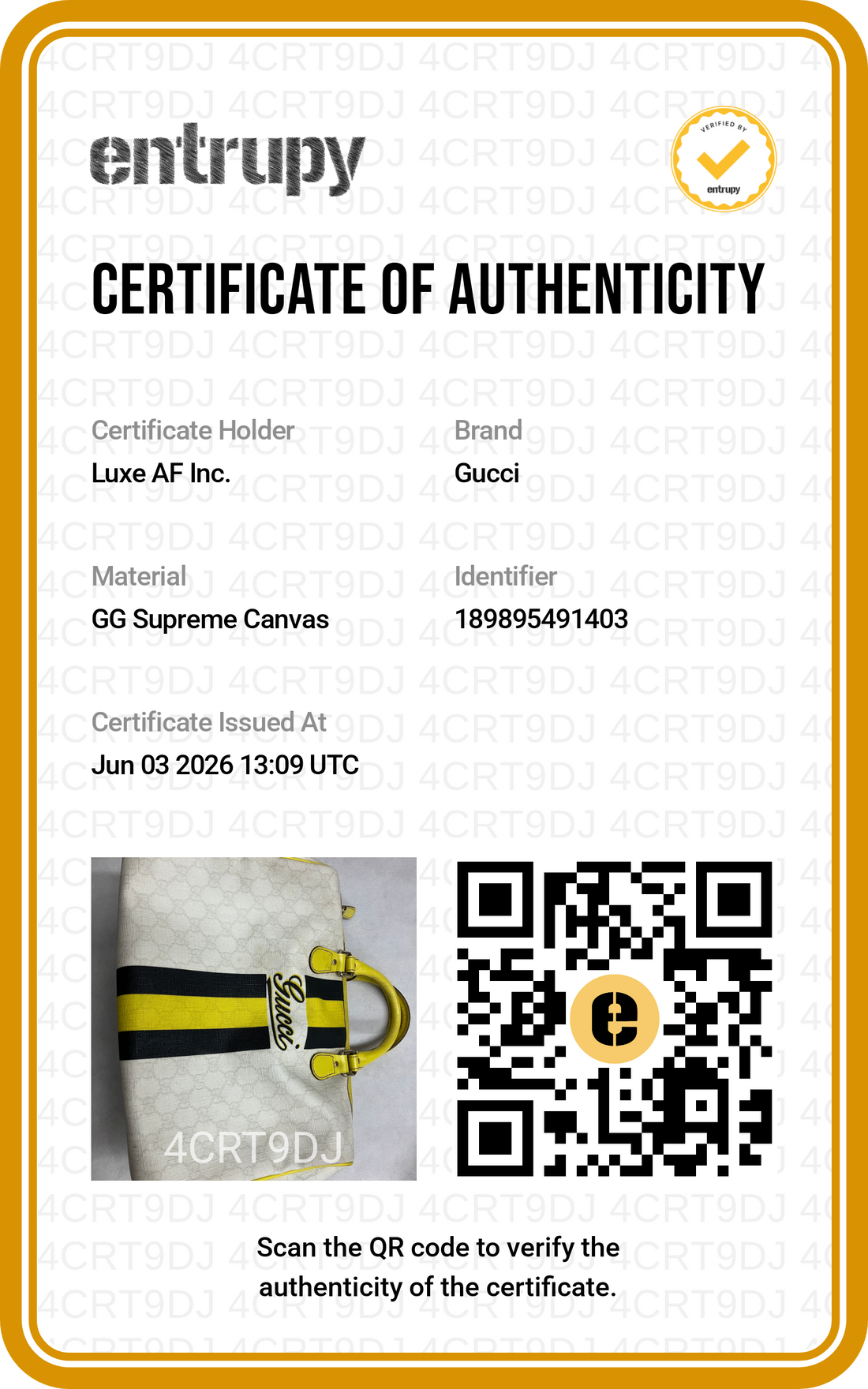 Gucci GG Supreme Joy Boston Bag WIth Yellow Stripe GG1190