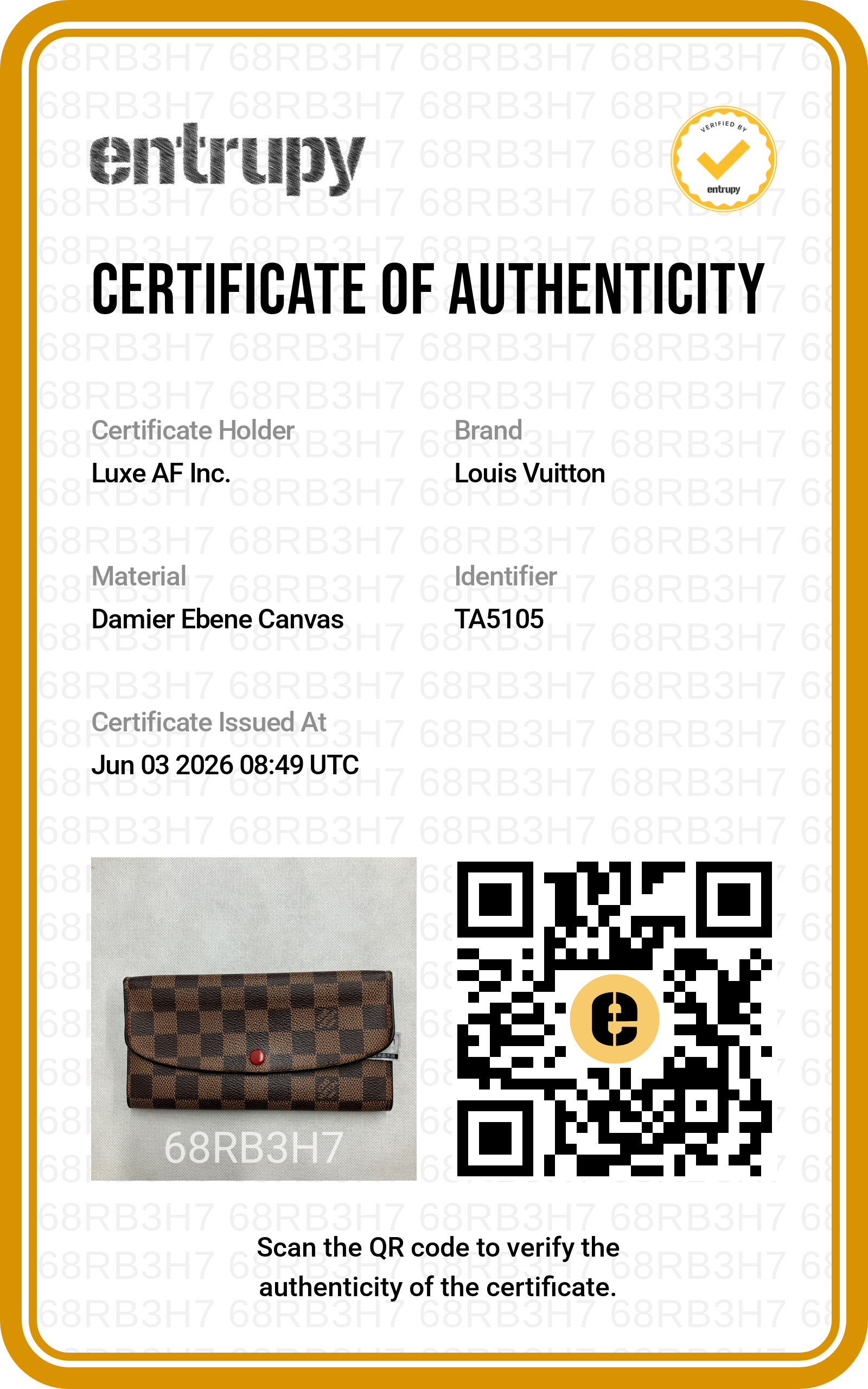 Louis Vuitton Damier Ebene Emilie Wallet LV2931