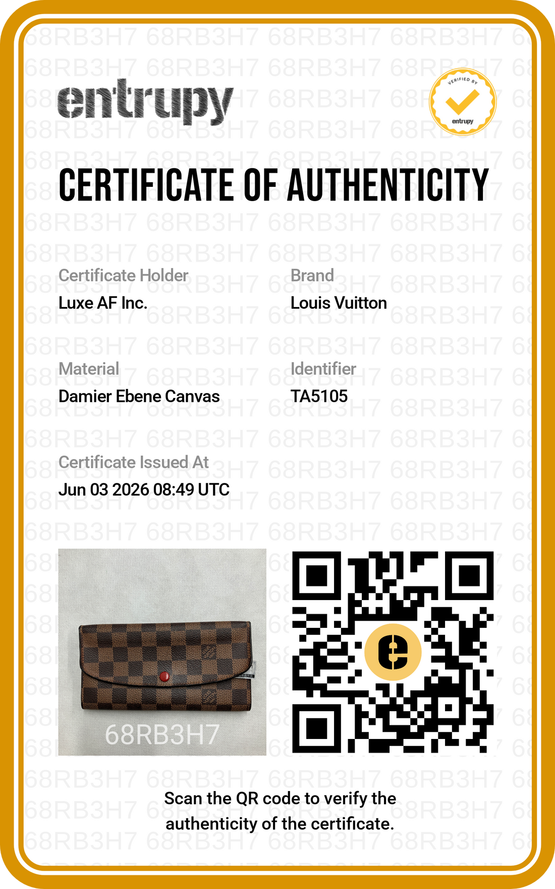 Louis Vuitton Damier Ebene Emilie Wallet LV2931