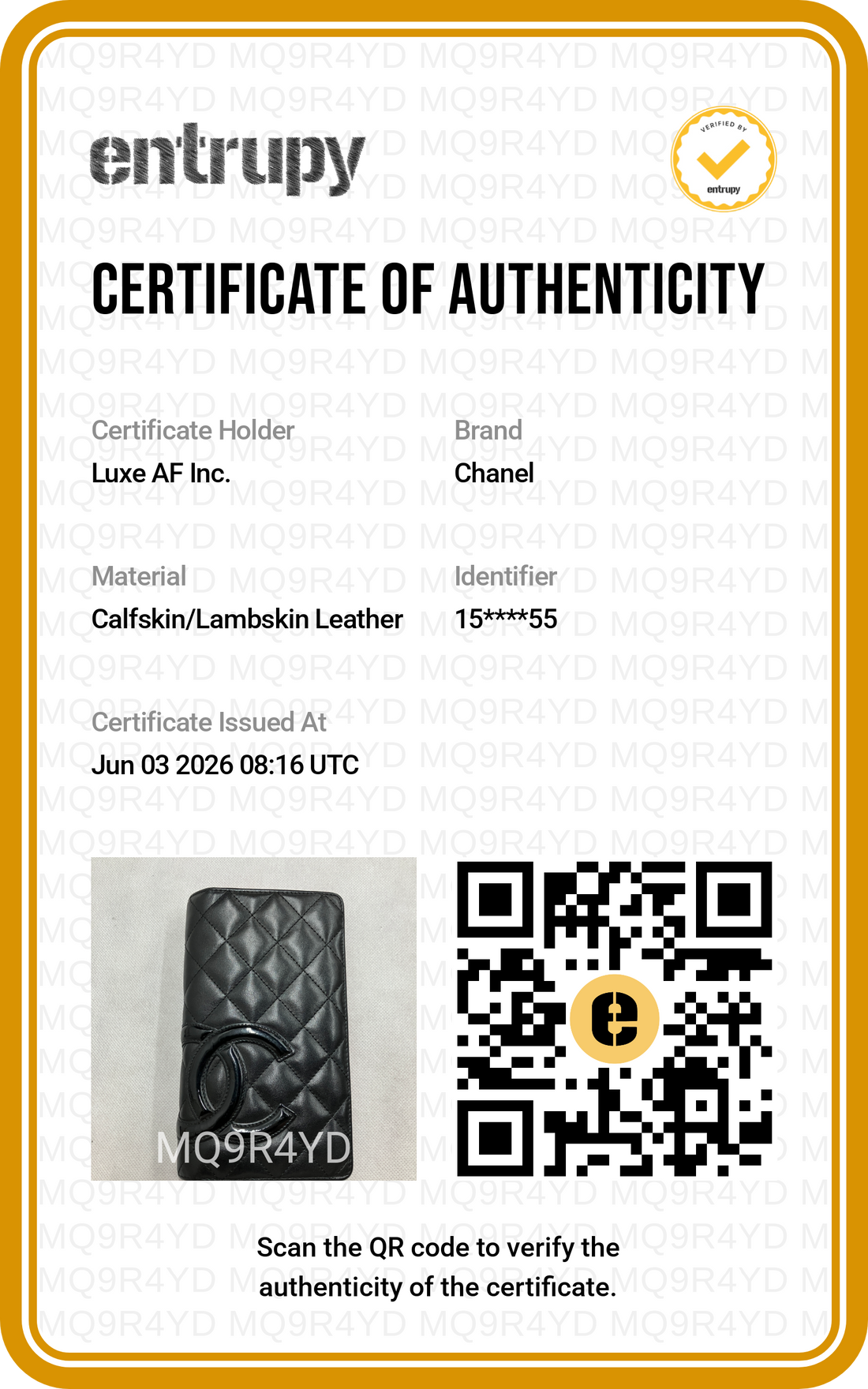 Chanel Cambon Line Black Quilted Leather Wallet(15***55) CC2096