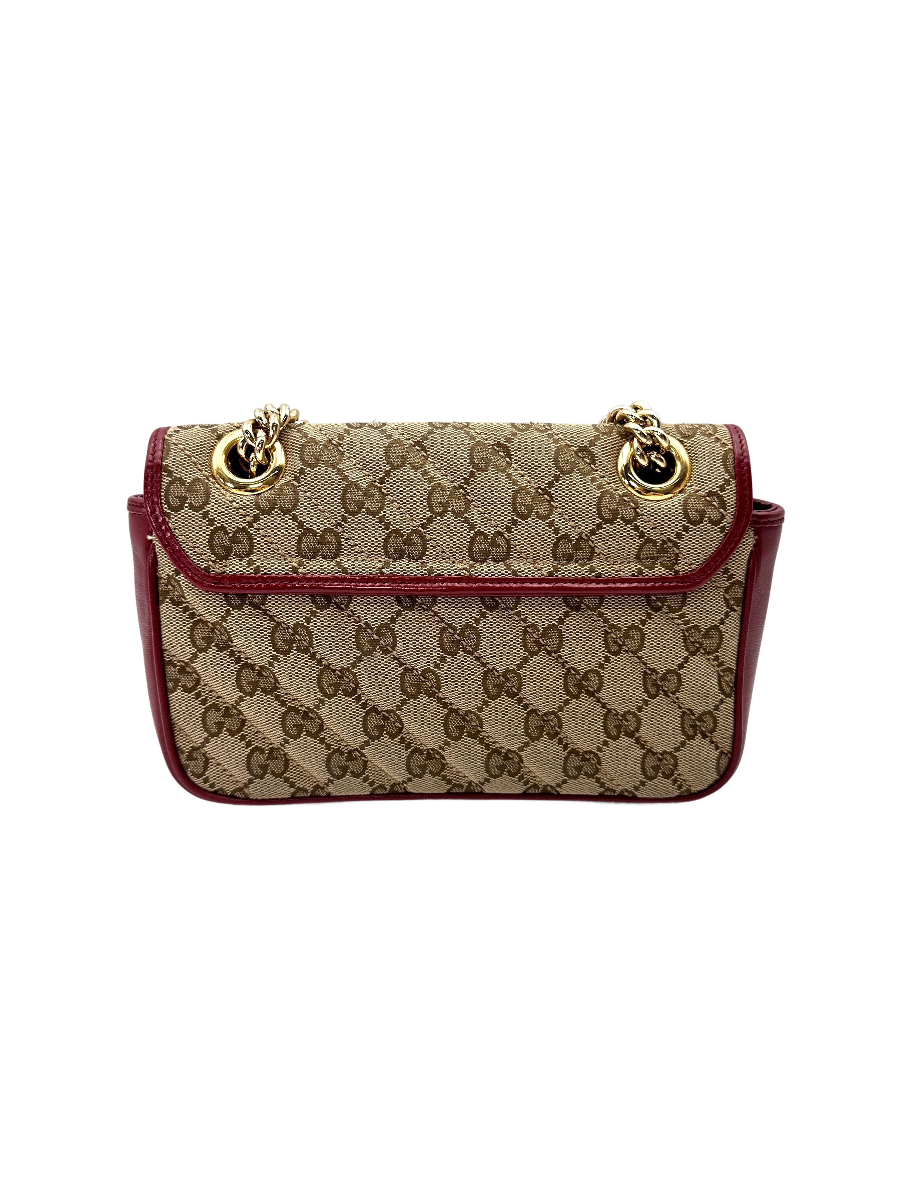 Gucci GG Marmont Beige Canvas Shoulder Bag With Red Trim GG1197