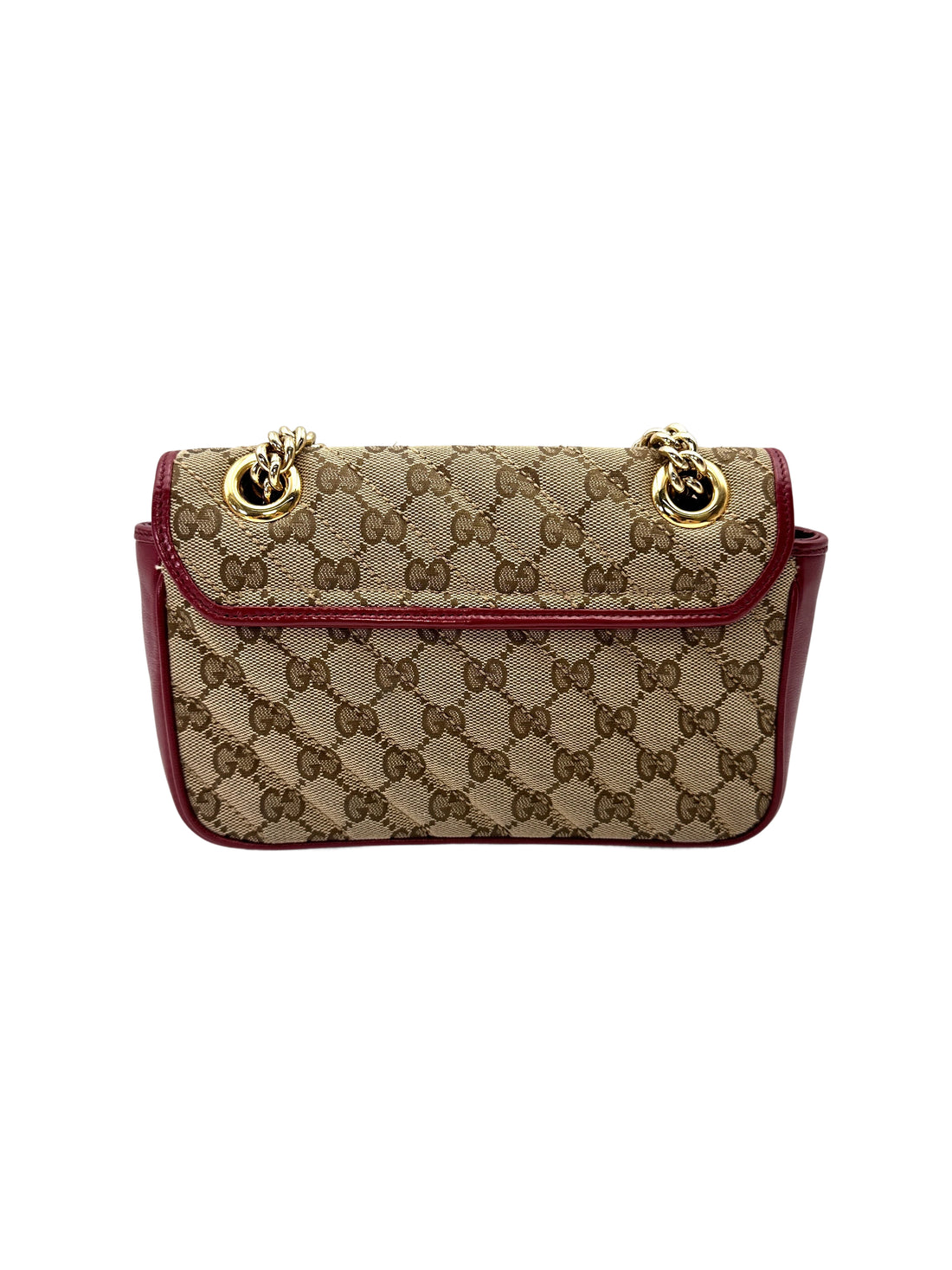 Gucci GG Marmont Beige Canvas Shoulder Bag With Red Trim GG1197
