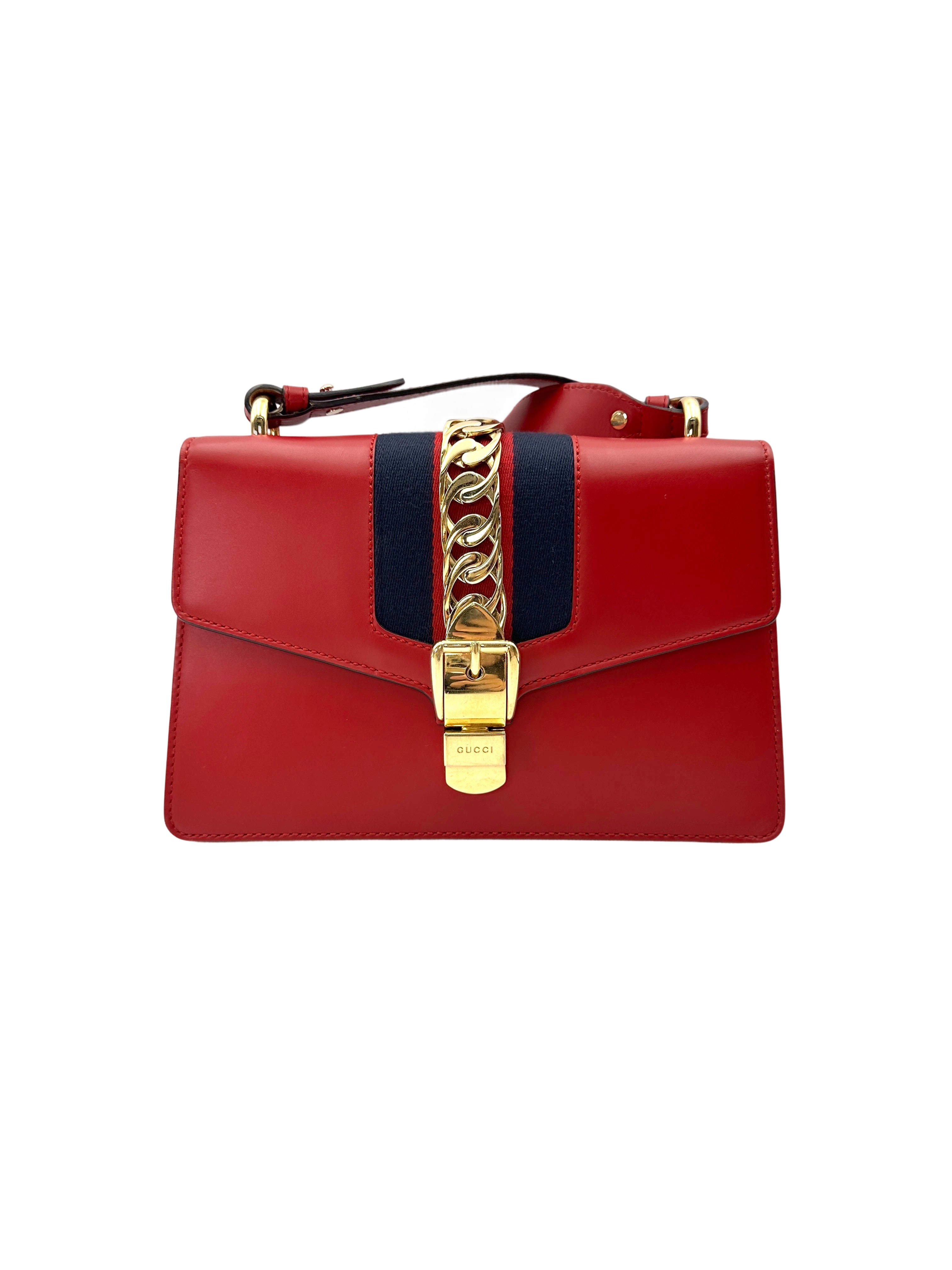 Gucci Sylvie Red Leather Medium Size Shoulder Bag GG1192