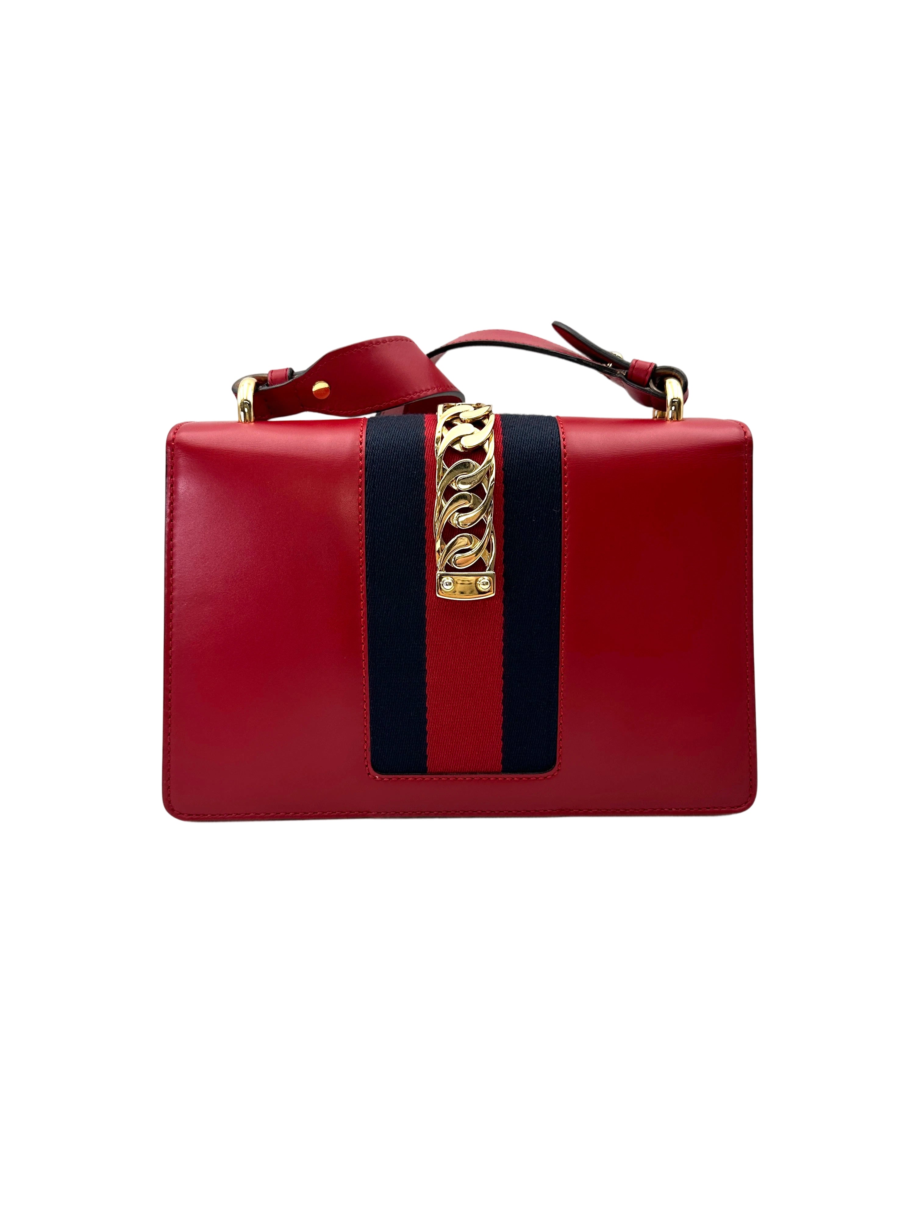 Gucci Sylvie Red Leather Medium Size Shoulder Bag GG1192