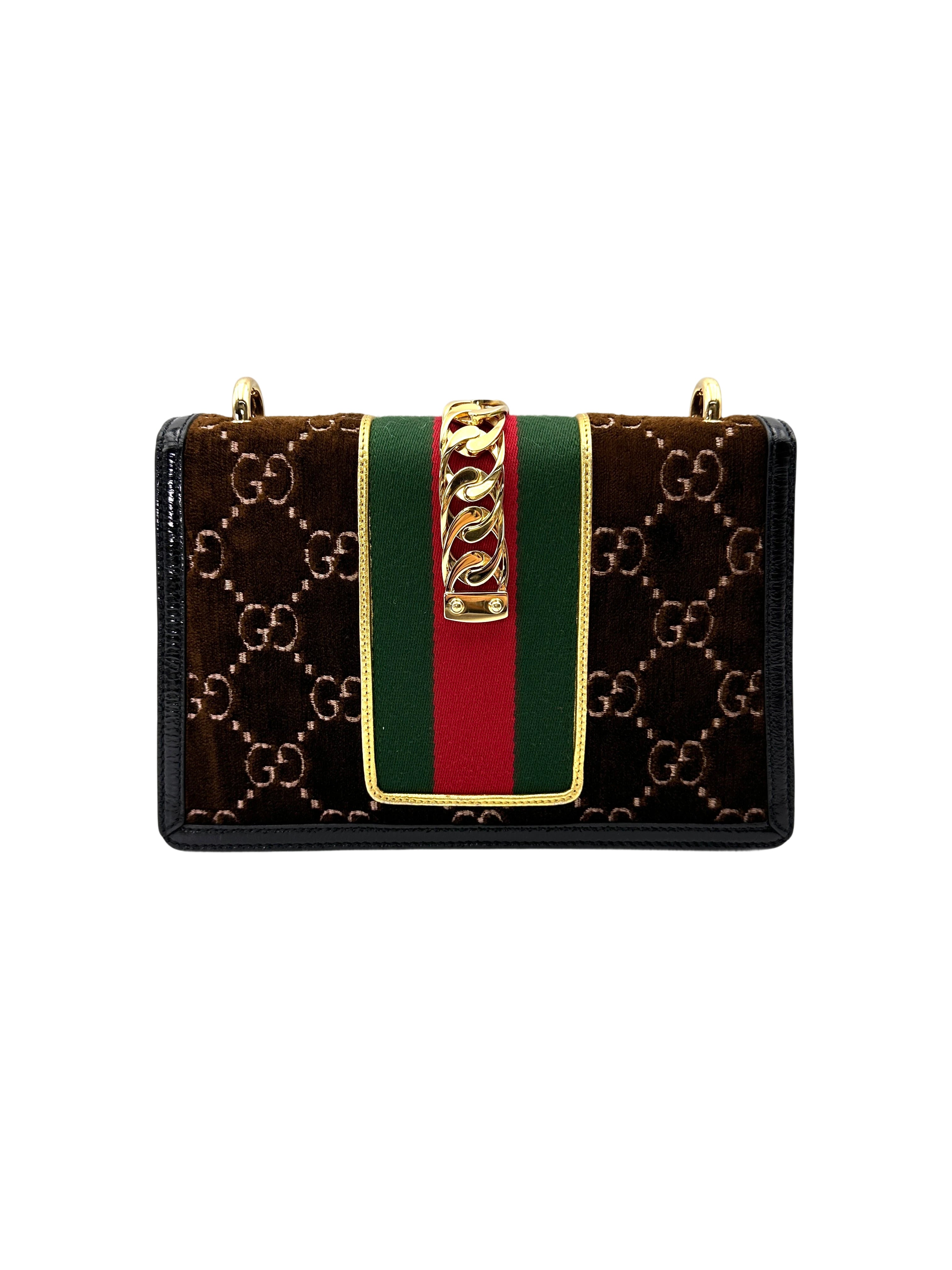 Gucci Sylvie Brown Velvet Shoulder Bag GG1198