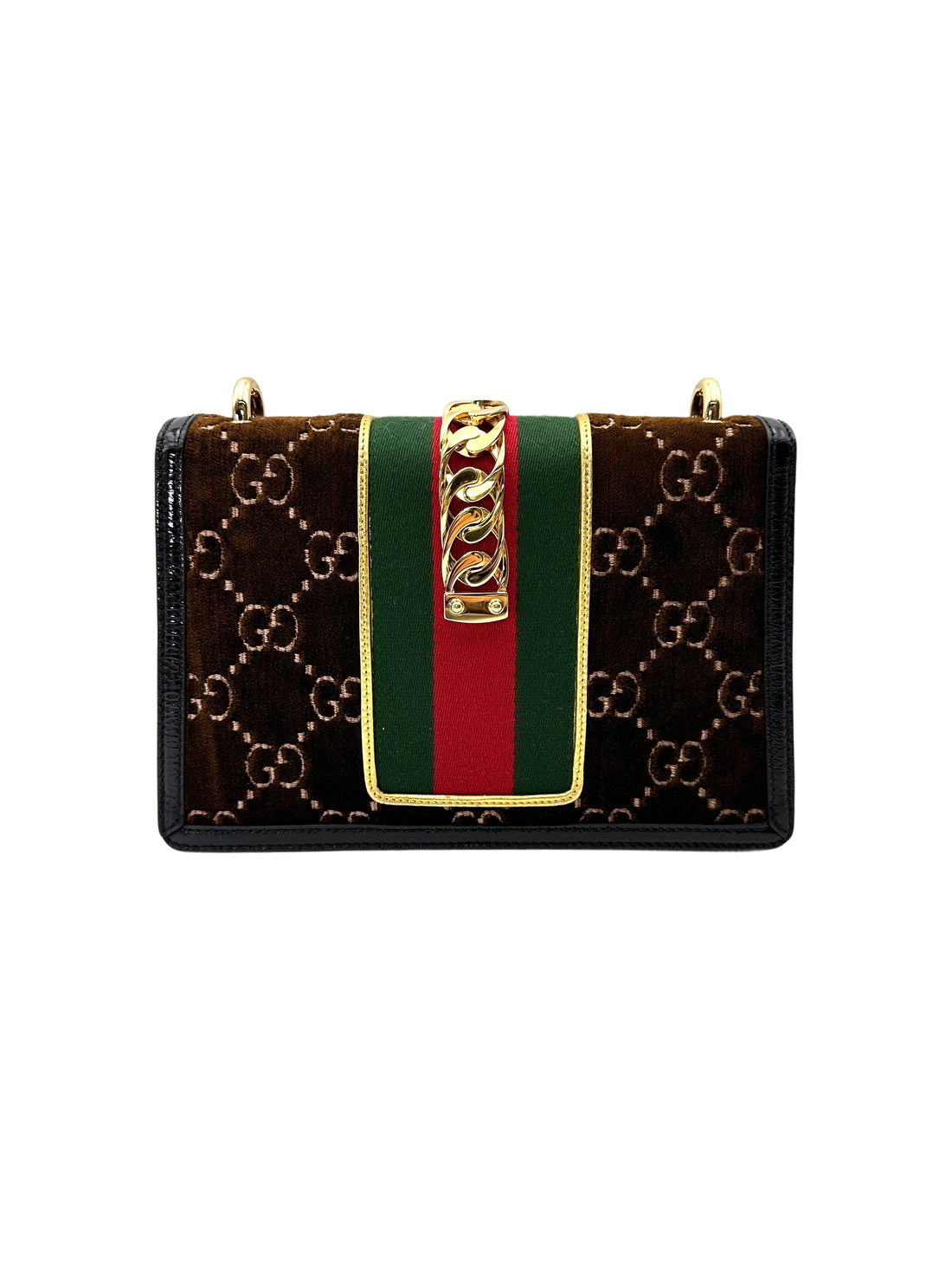 Gucci Sylvie Brown Velvet Shoulder Bag GG1198