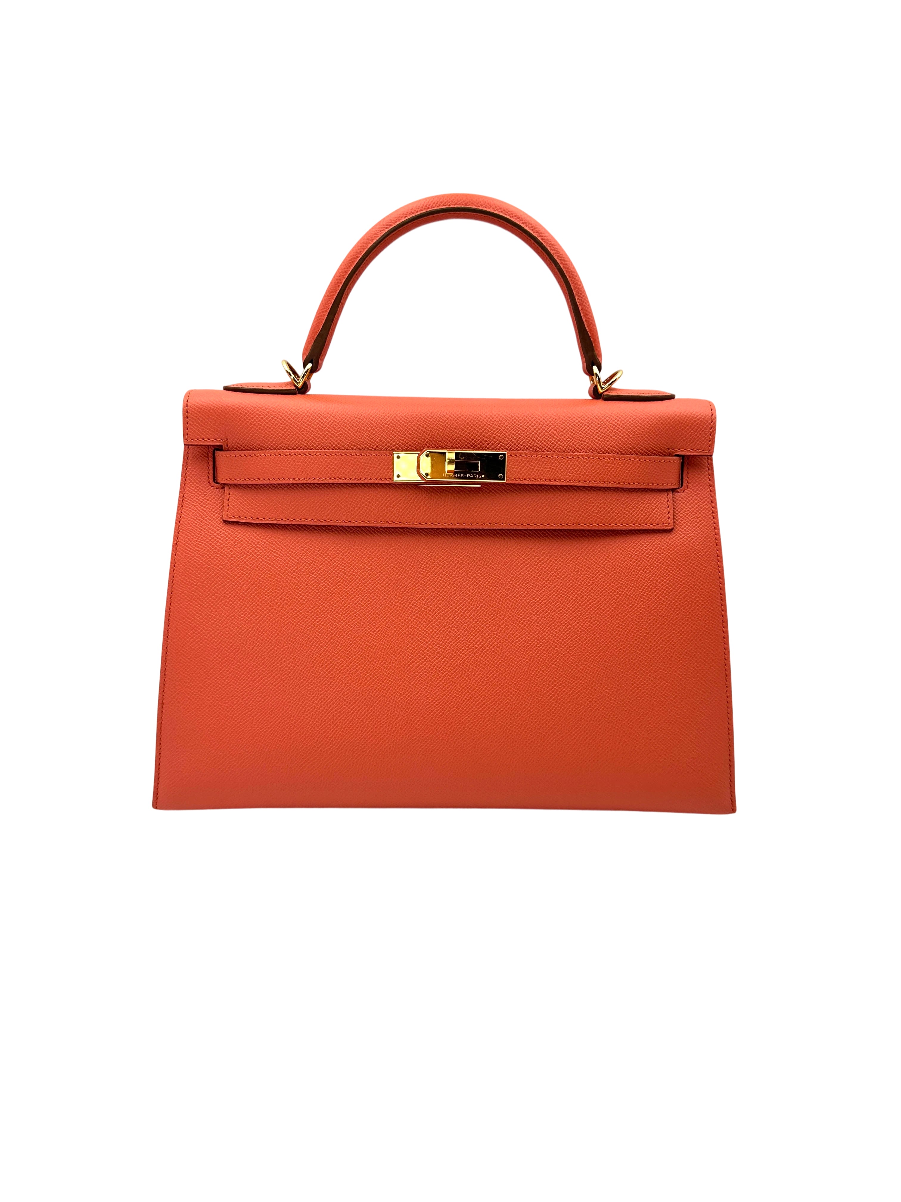 Hermes Kelly32 Orange Leather Top Handle Bag With Gold Hardware HR119