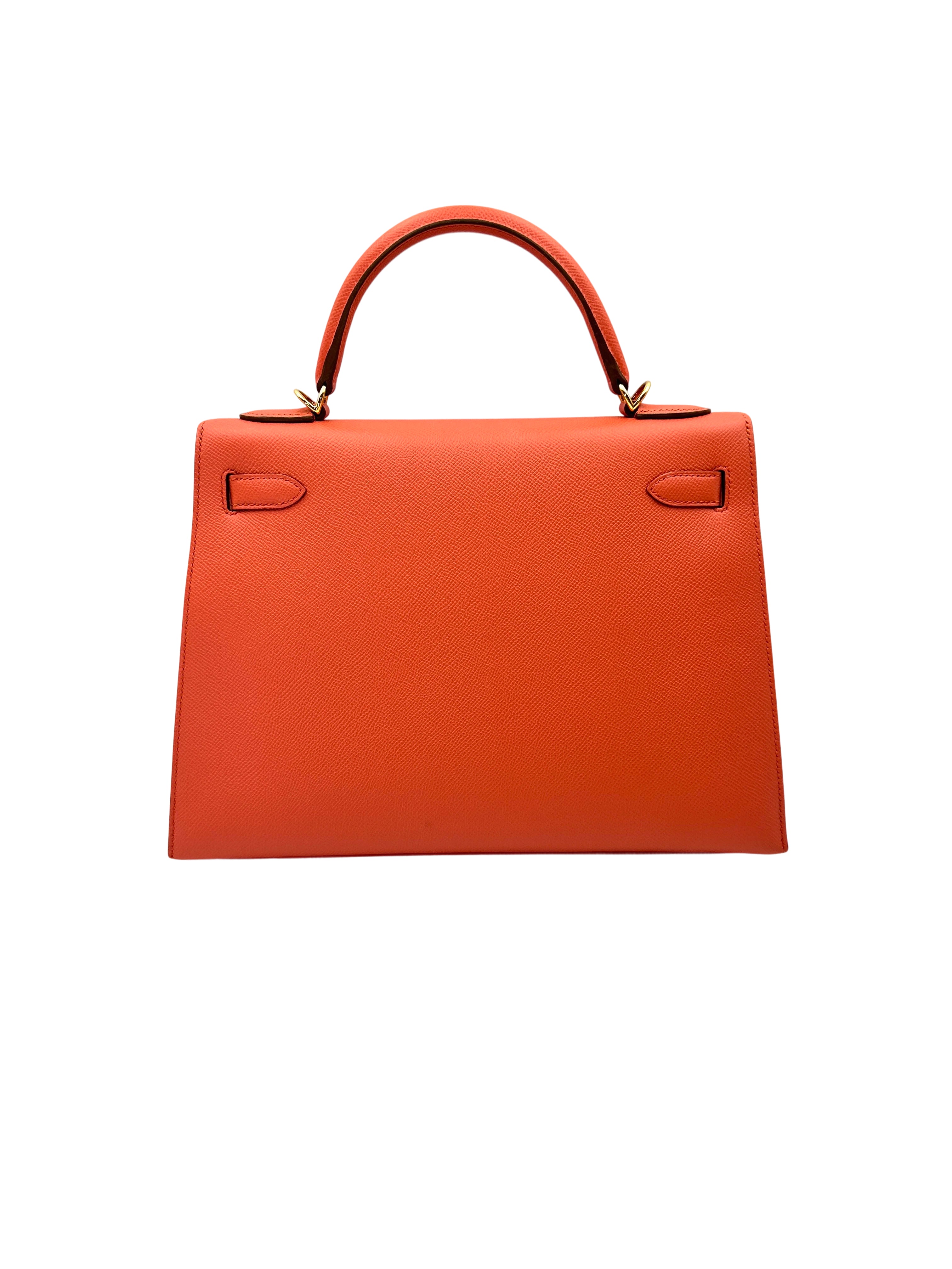 Hermes Kelly32 Orange Leather Top Handle Bag With Gold Hardware HR119