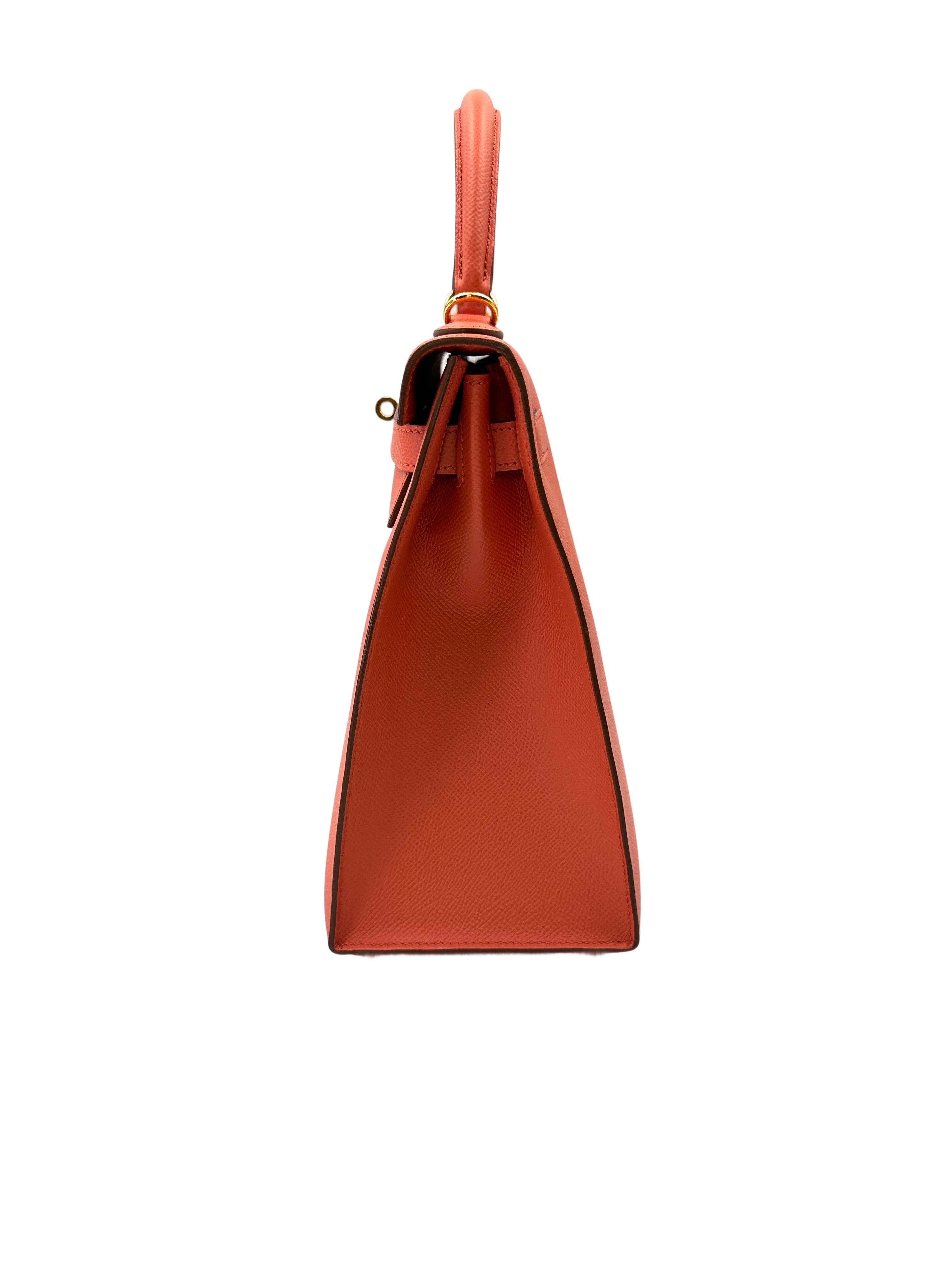 Hermes Kelly32 Orange Leather Top Handle Bag With Gold Hardware HR119