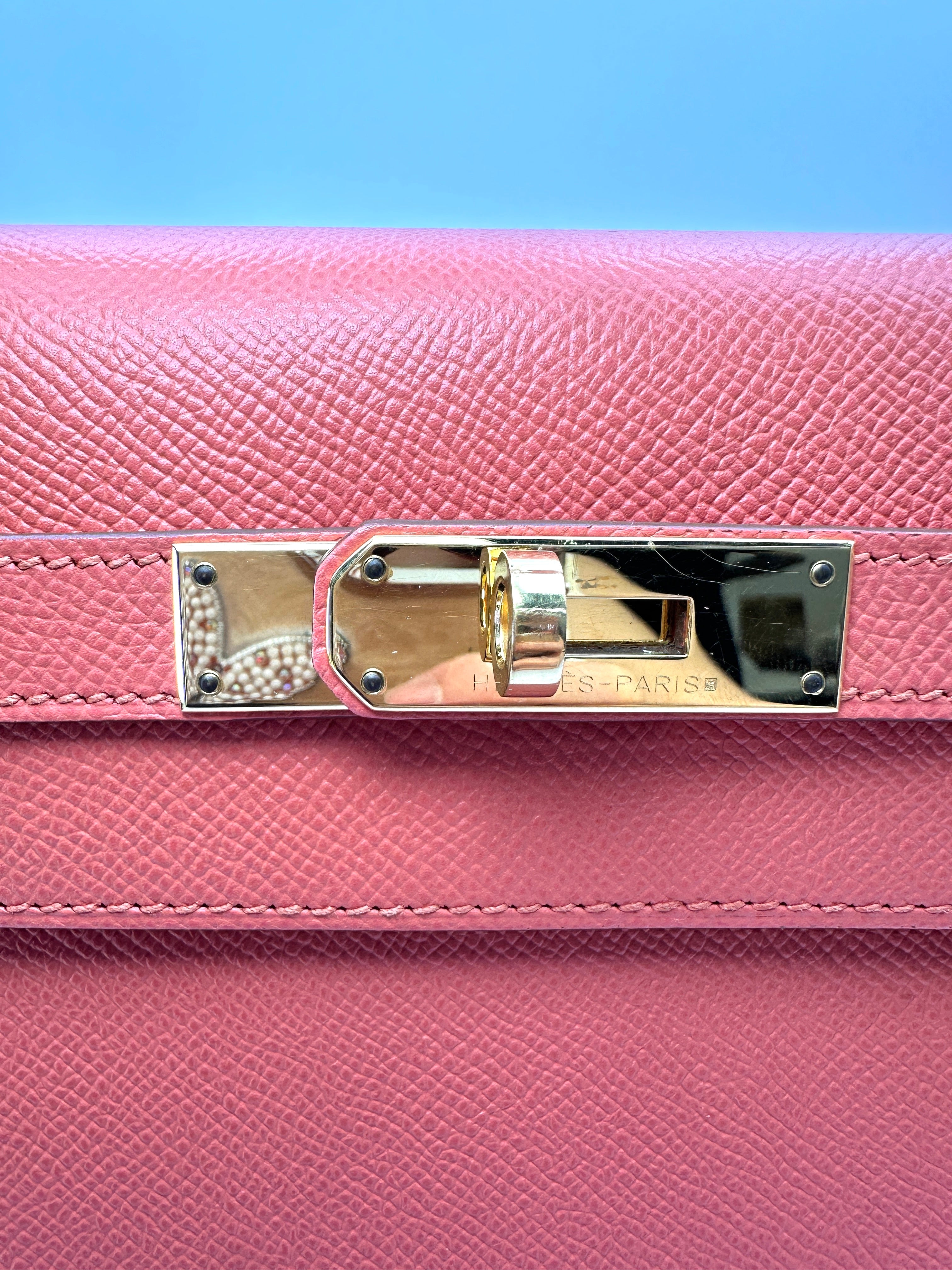 Hermes Kelly32 Orange Leather Top Handle Bag With Gold Hardware HR119