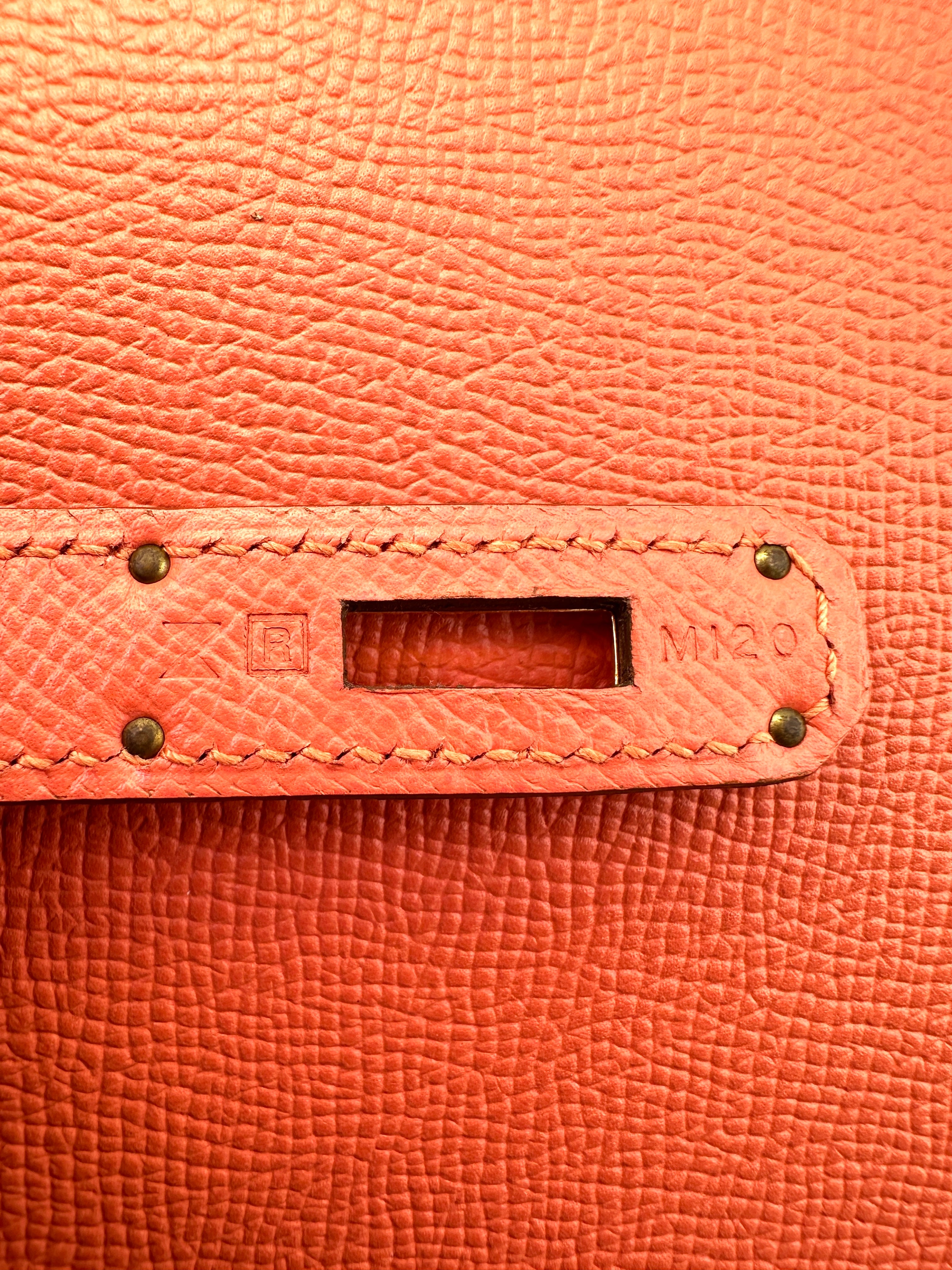 Hermes Kelly32 Orange Leather Top Handle Bag With Gold Hardware HR119