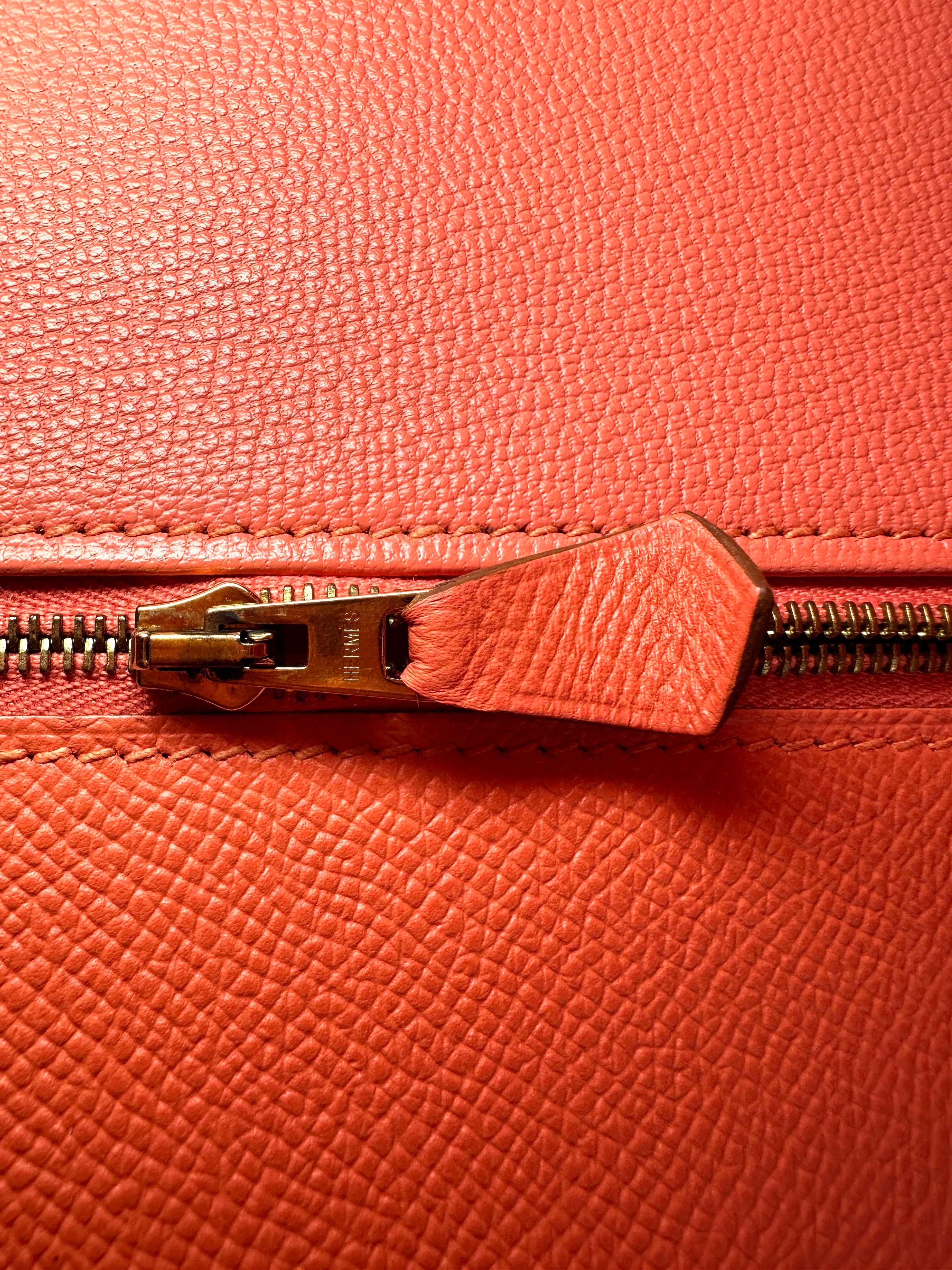 Hermes Kelly32 Orange Leather Top Handle Bag With Gold Hardware HR119