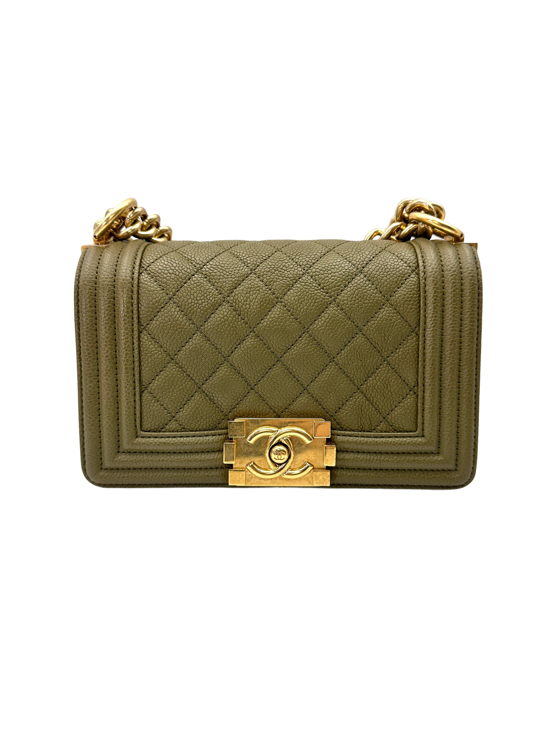Chanel LeBoy Green Quilted Leather Small Size Flap Bag With Gold Buckle(23***93) CC2090