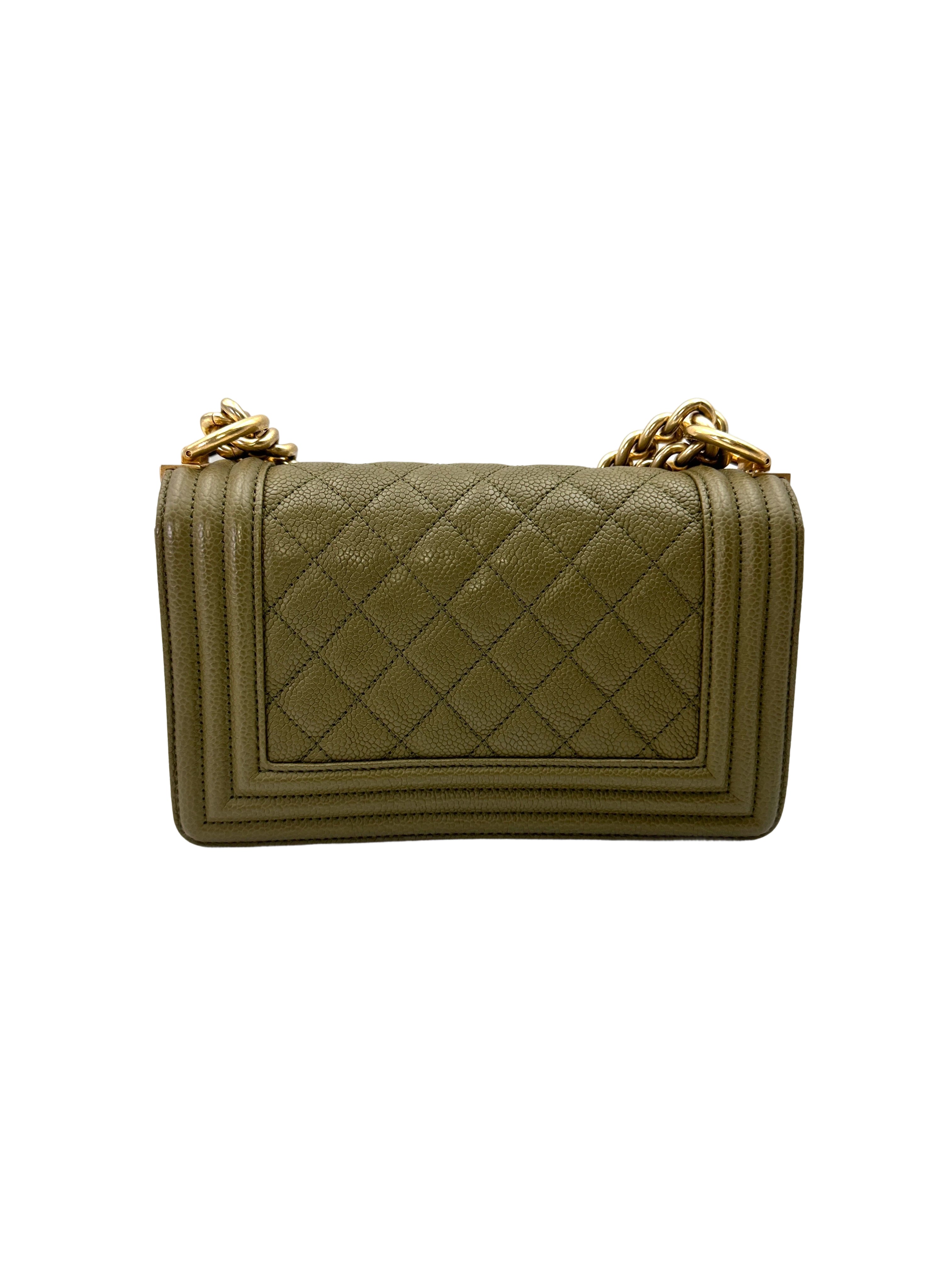 Chanel LeBoy Green Quilted Leather Small Size Flap Bag With Gold Buckle(23***93) CC2090