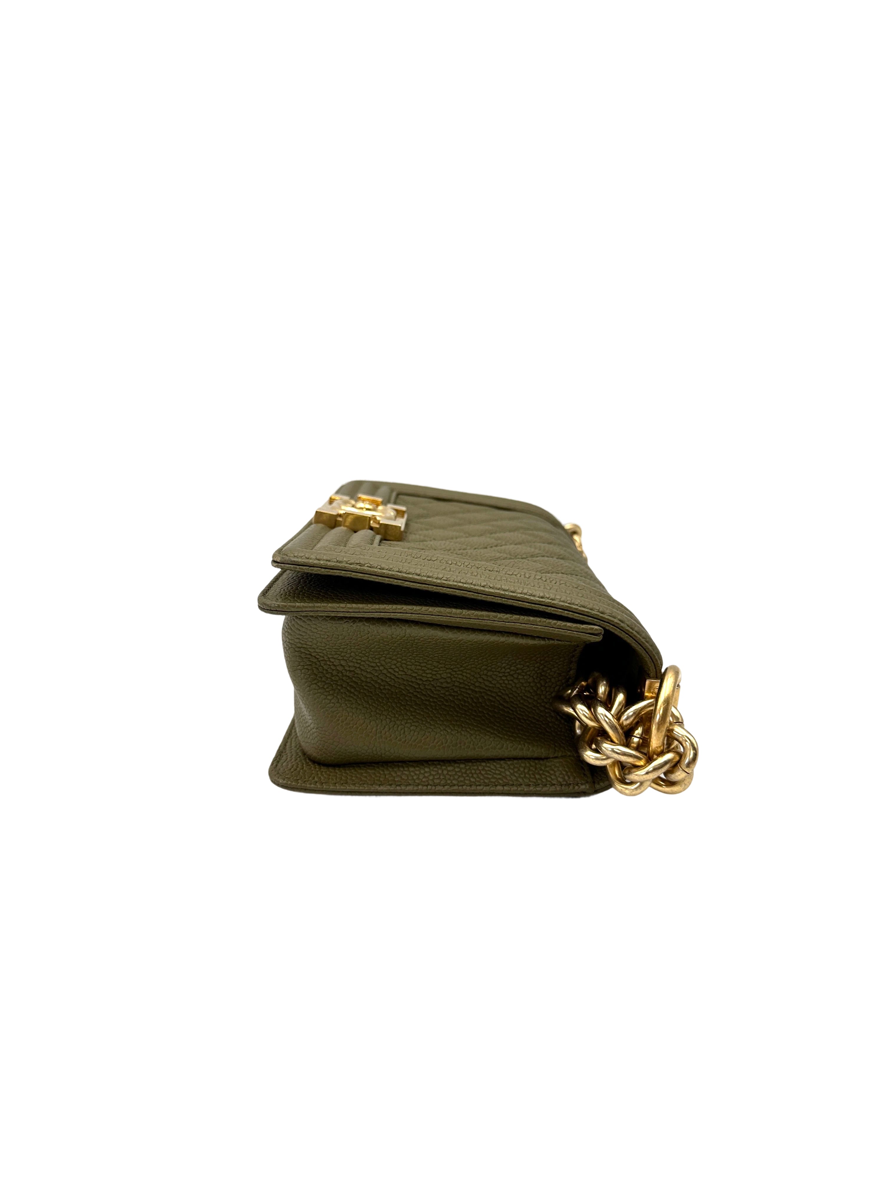 Chanel LeBoy Green Quilted Leather Small Size Flap Bag With Gold Buckle(23***93) CC2090