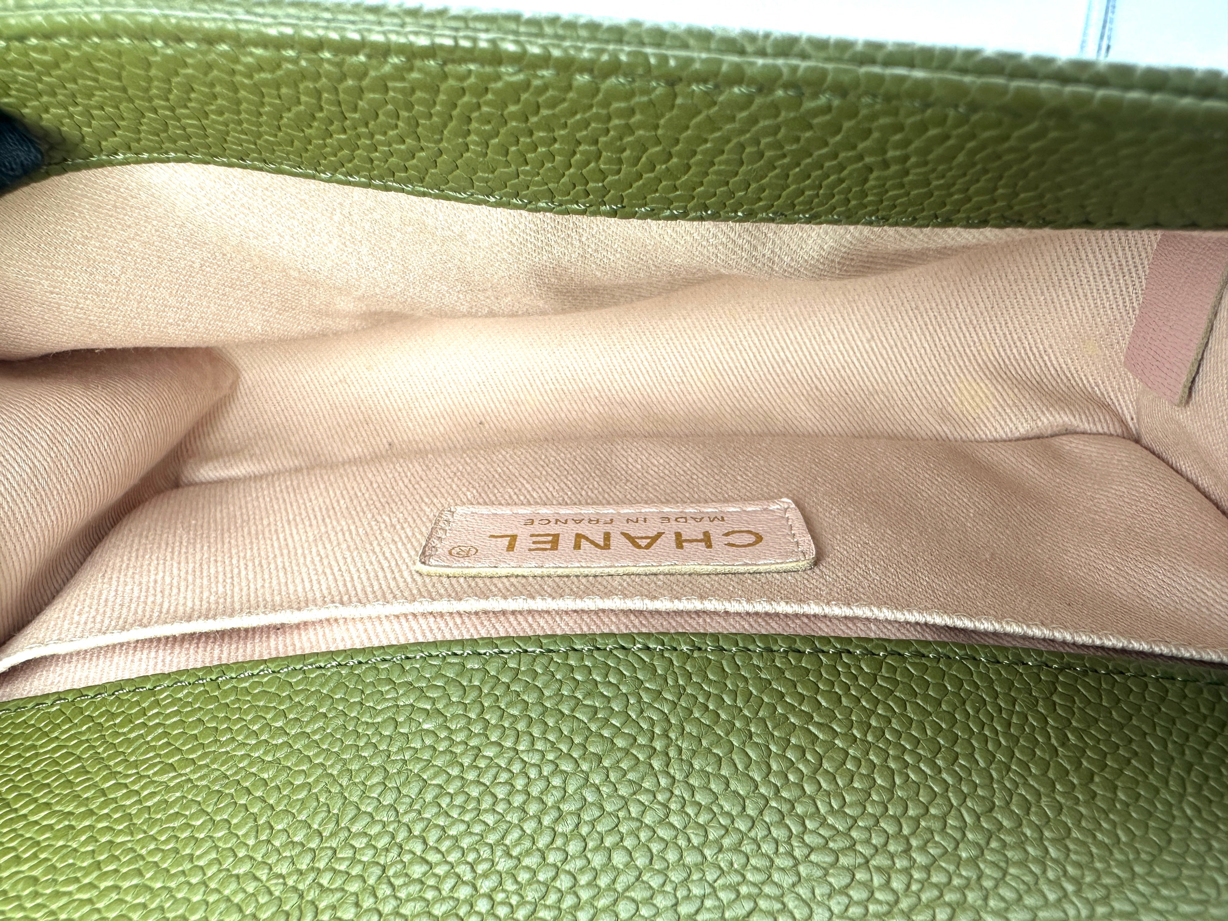 Chanel LeBoy Green Quilted Leather Small Size Flap Bag With Gold Buckle(23***93) CC2090