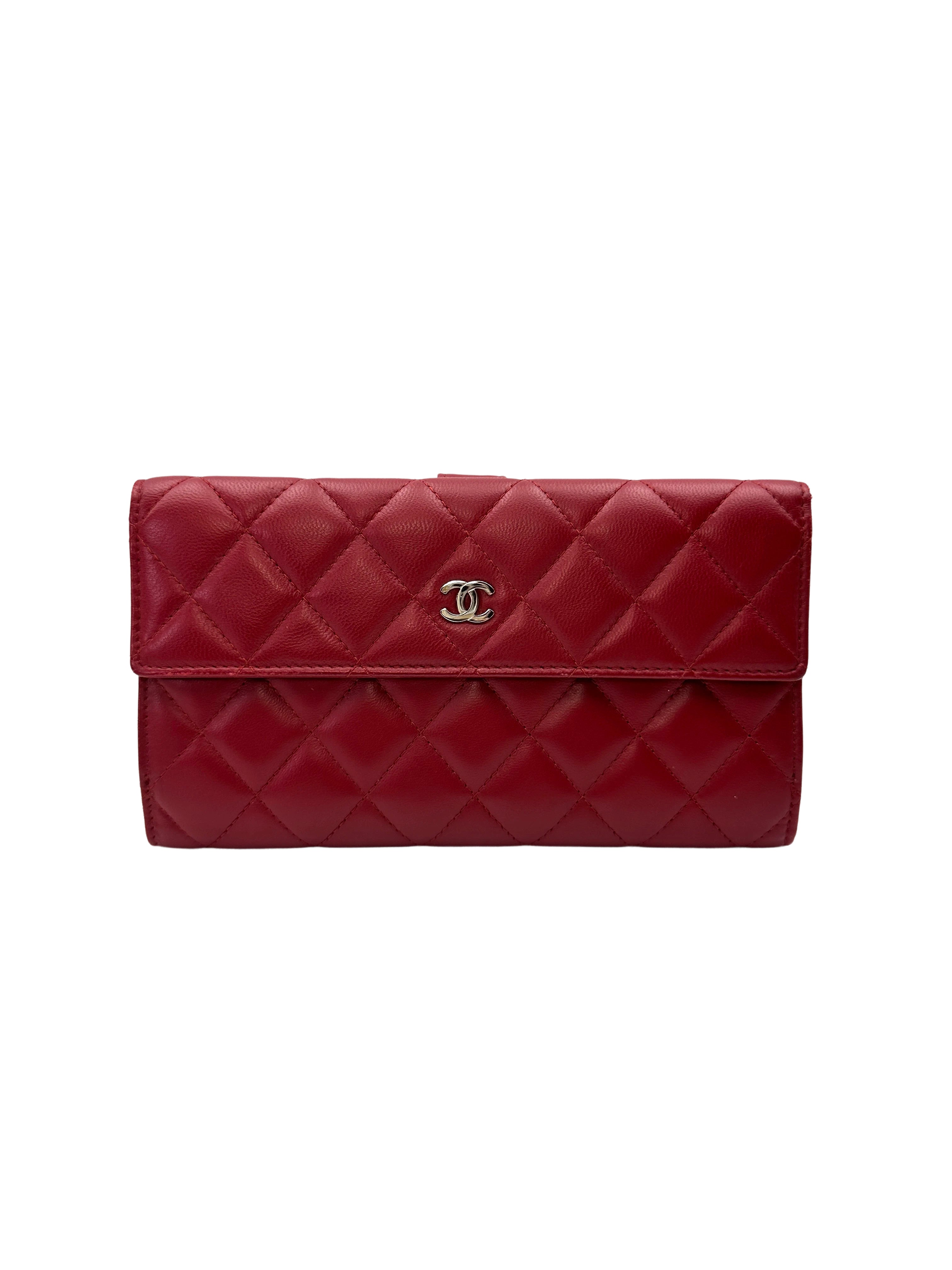 Chanel Red Quilted Leather Long Wallet(16***38) CC2093