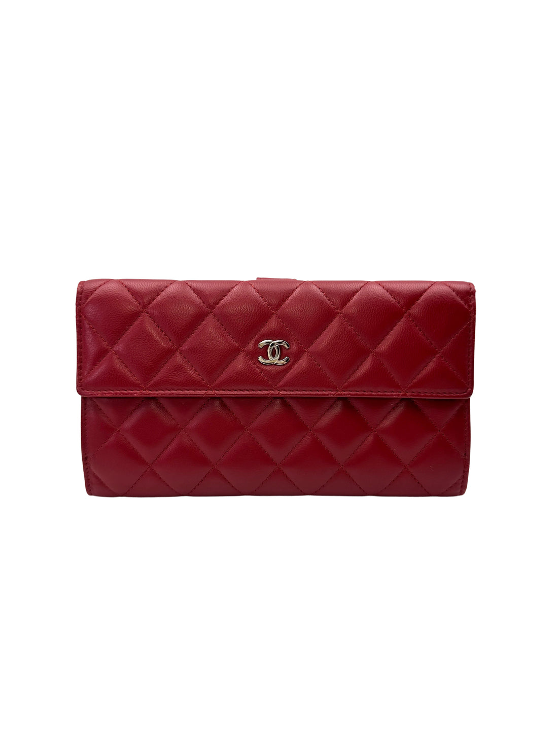 Chanel Red Quilted Leather Long Wallet(16***38) CC2093