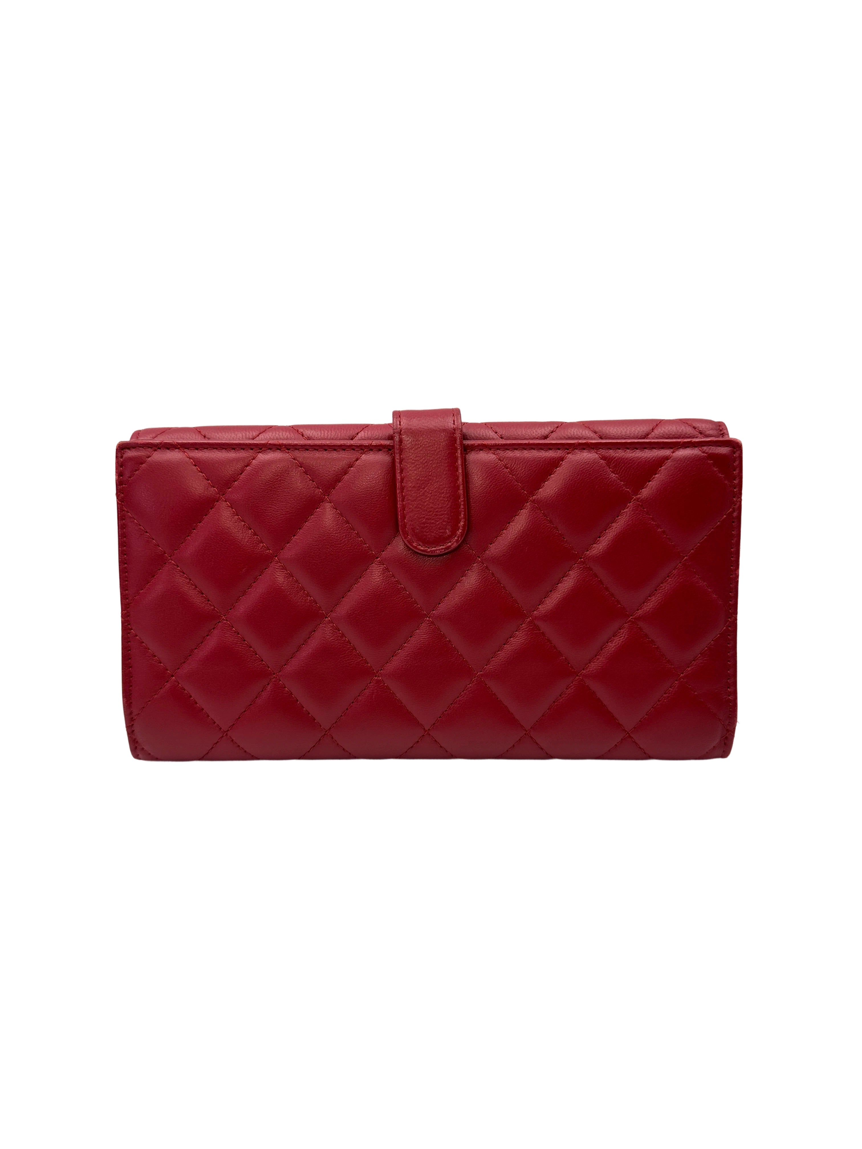 Chanel Red Quilted Leather Long Wallet(16***38) CC2093