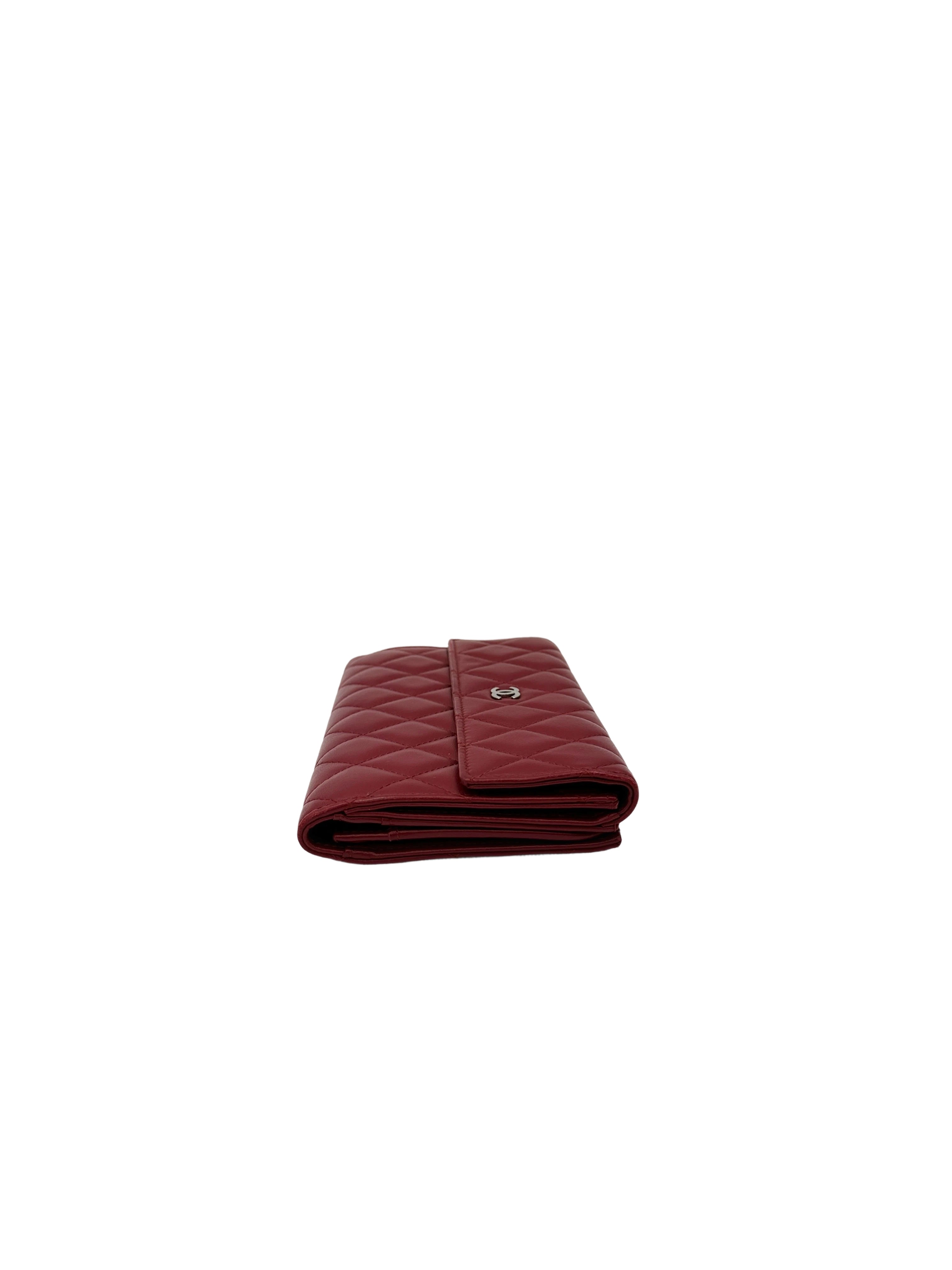 Chanel Red Quilted Leather Long Wallet(16***38) CC2093