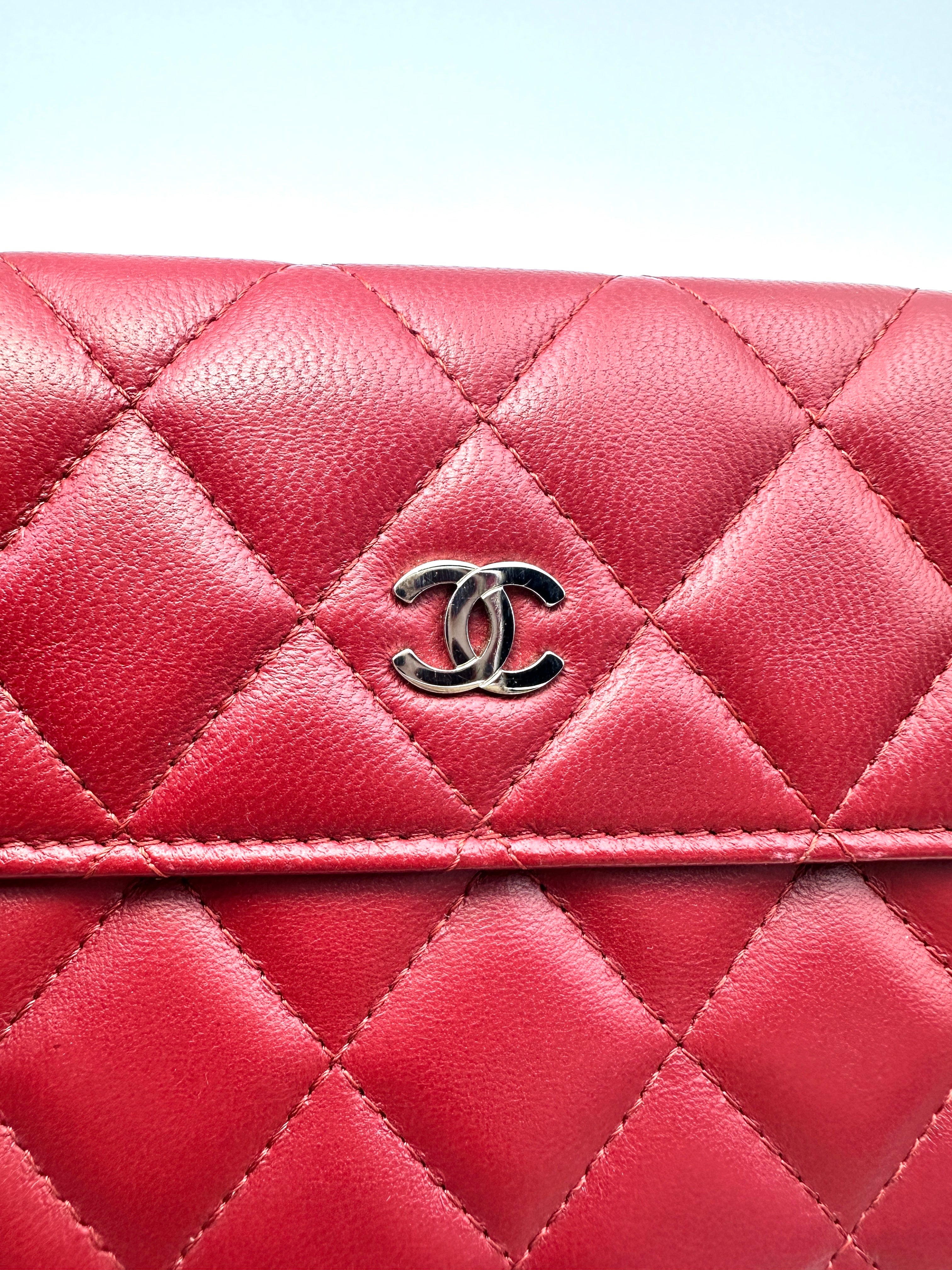 Chanel Red Quilted Leather Long Wallet(16***38) CC2093