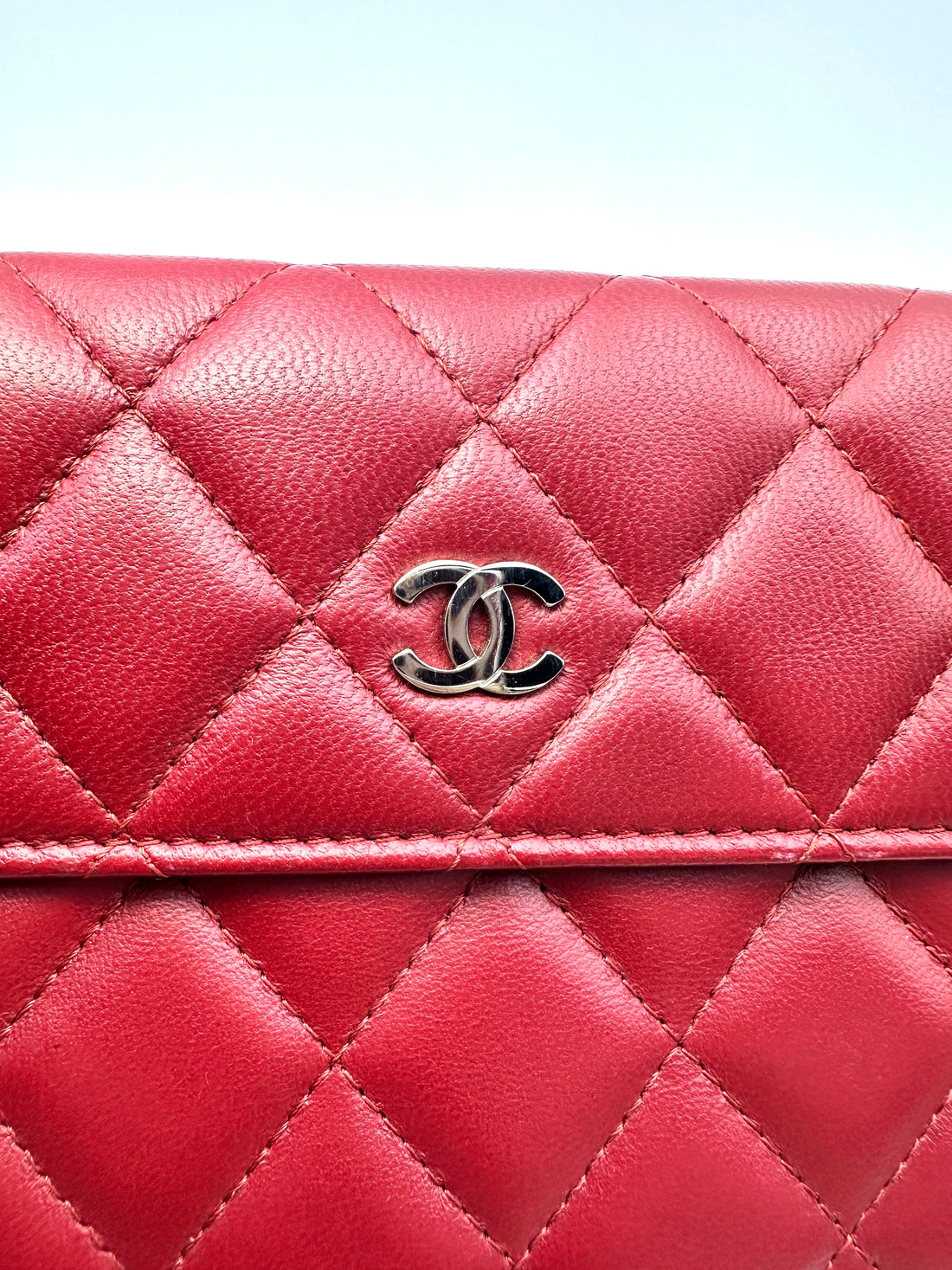 Chanel Red Quilted Leather Long Wallet(16***38) CC2093