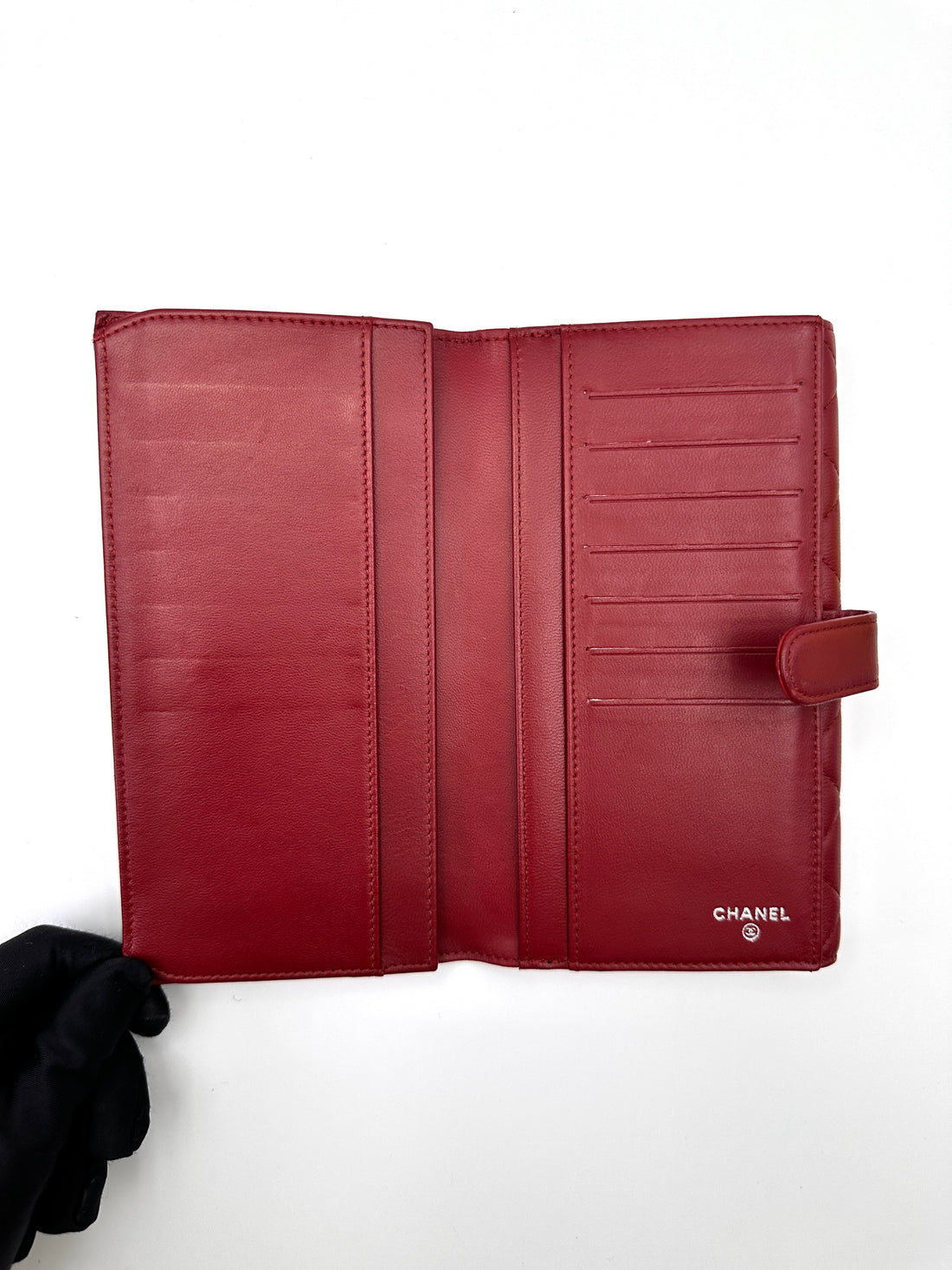 Chanel Red Quilted Leather Long Wallet(16***38) CC2093