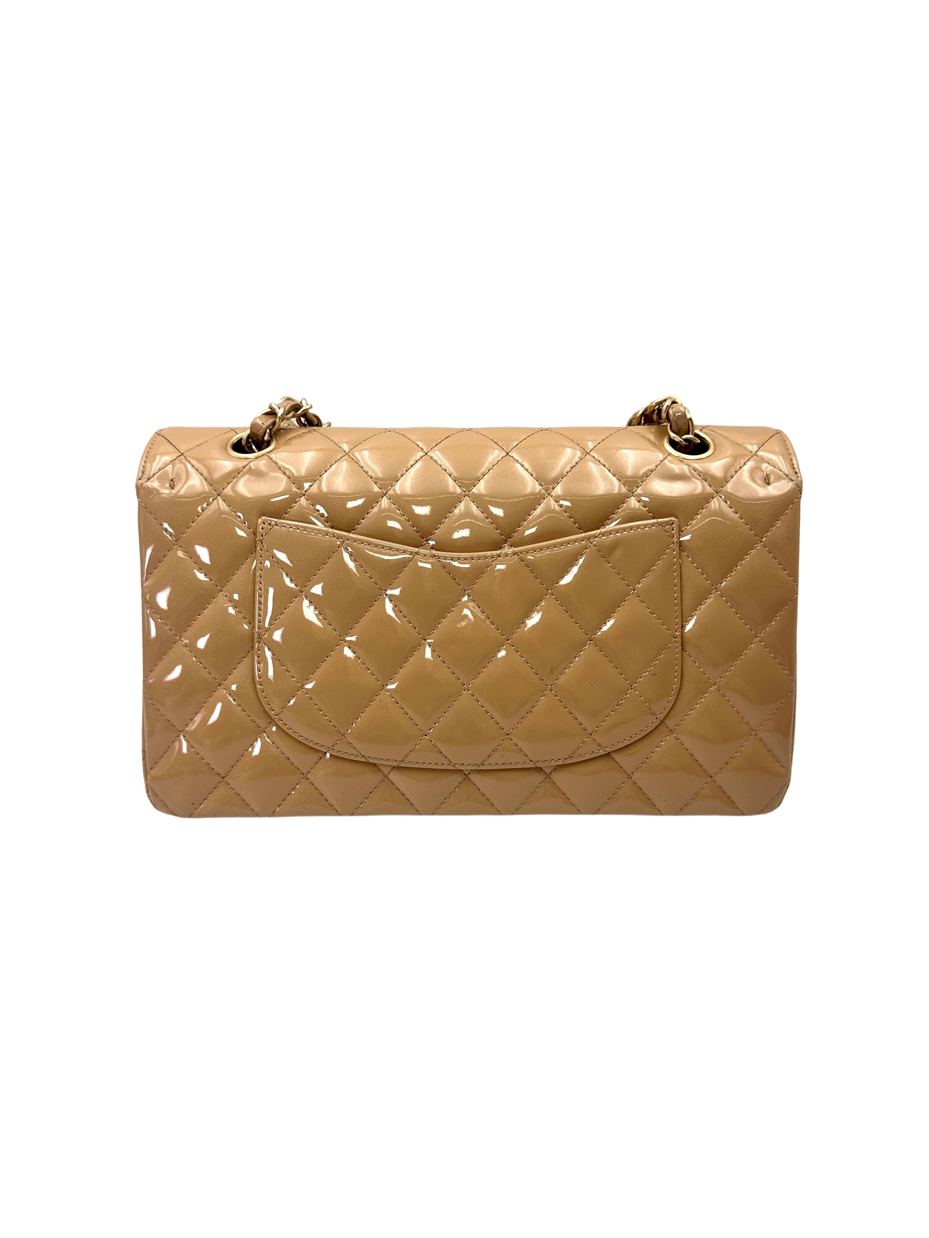 Chanel Classic Flap Beige Quilted Patent Leather Medium Size Shoulder Bag With Gold Buckle(13***62) CC2102