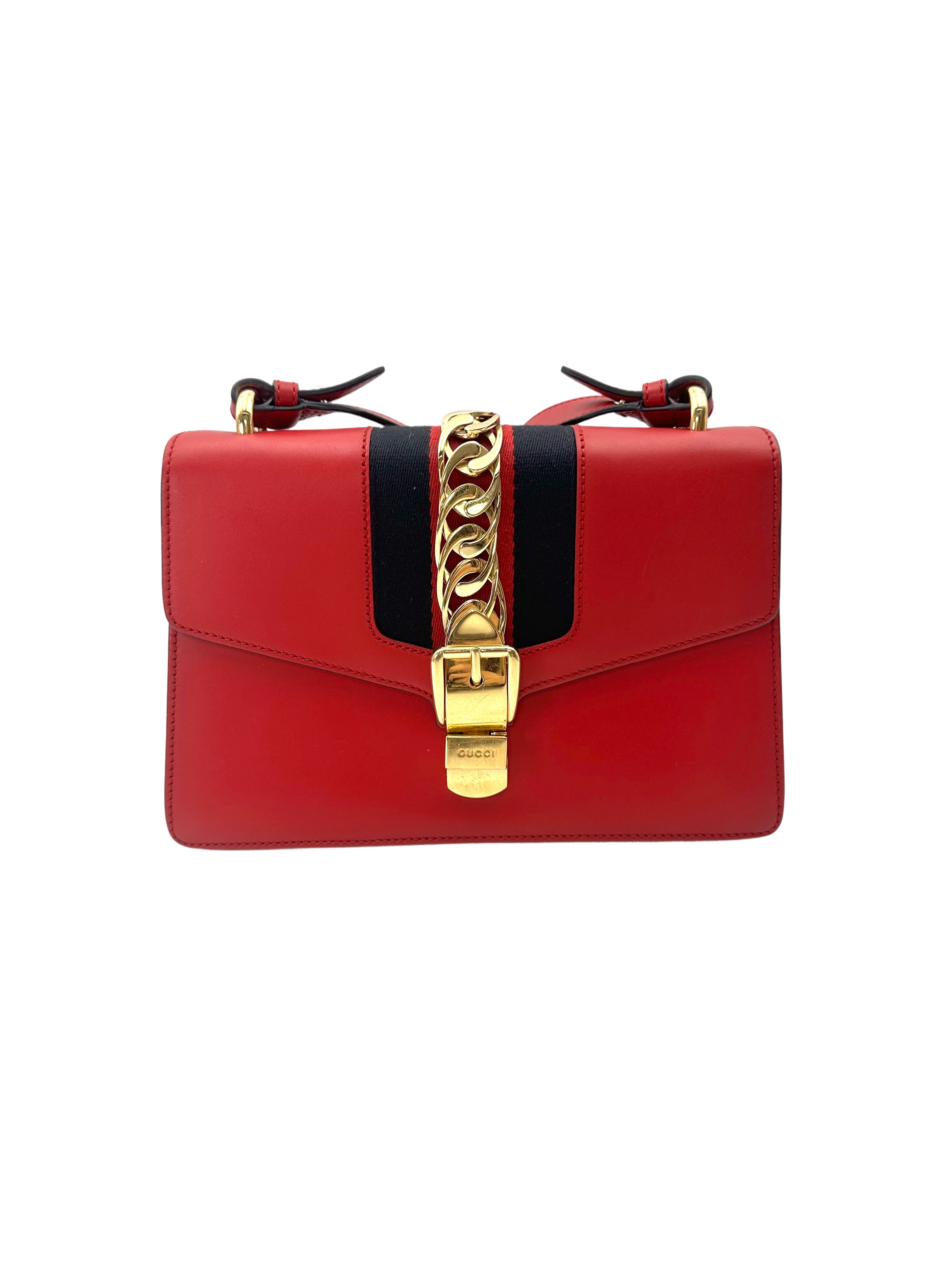 Gucci Sylvie Red Leather Medium Size Shoulder Bag GG1201