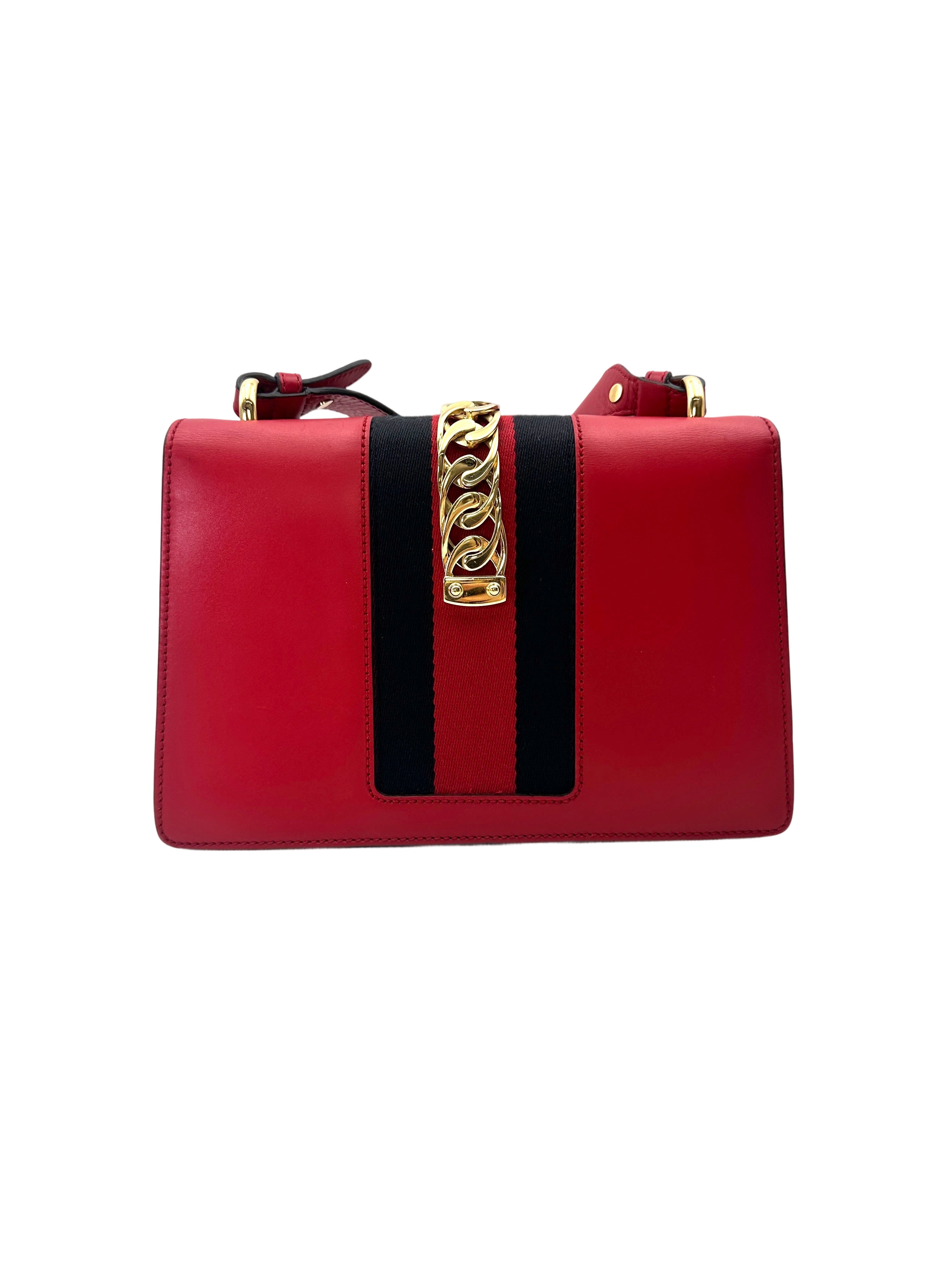 Gucci Sylvie Red Leather Medium Size Shoulder Bag GG1201