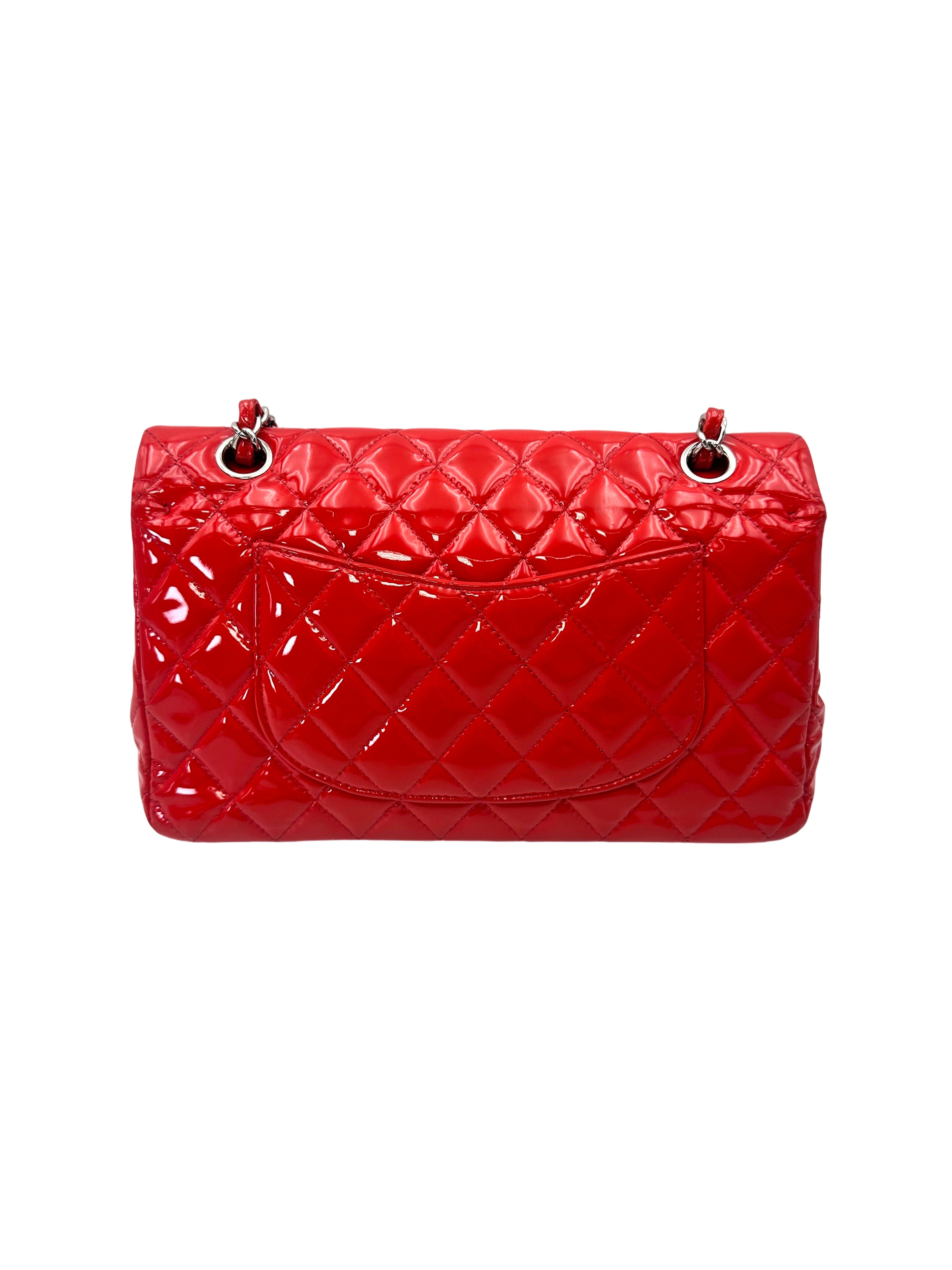 Chanel Classic Flap Red Quilted Patent Leather Medium Size Shoulder Bag With Silver Buckle(19***64) CC2097