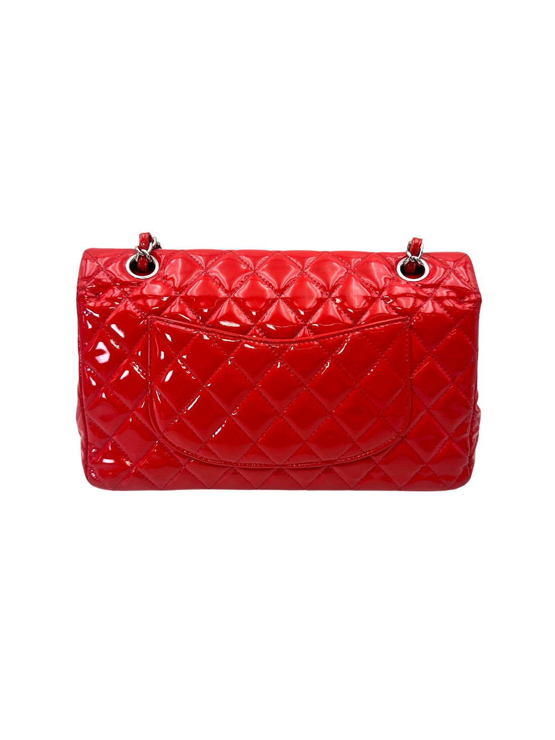 Chanel Classic Flap Red Quilted Patent Leather Medium Size Shoulder Bag With Silver Buckle(19***64) CC2097
