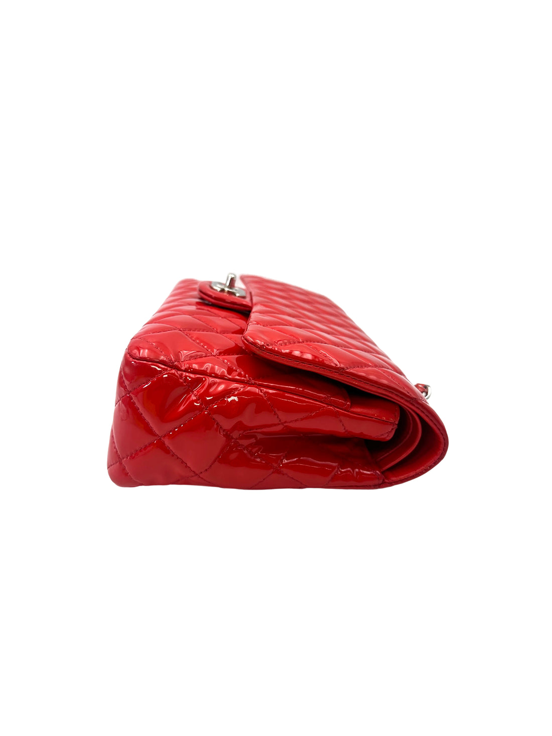 Chanel Classic Flap Red Quilted Patent Leather Medium Size Shoulder Bag With Silver Buckle(19***64) CC2097