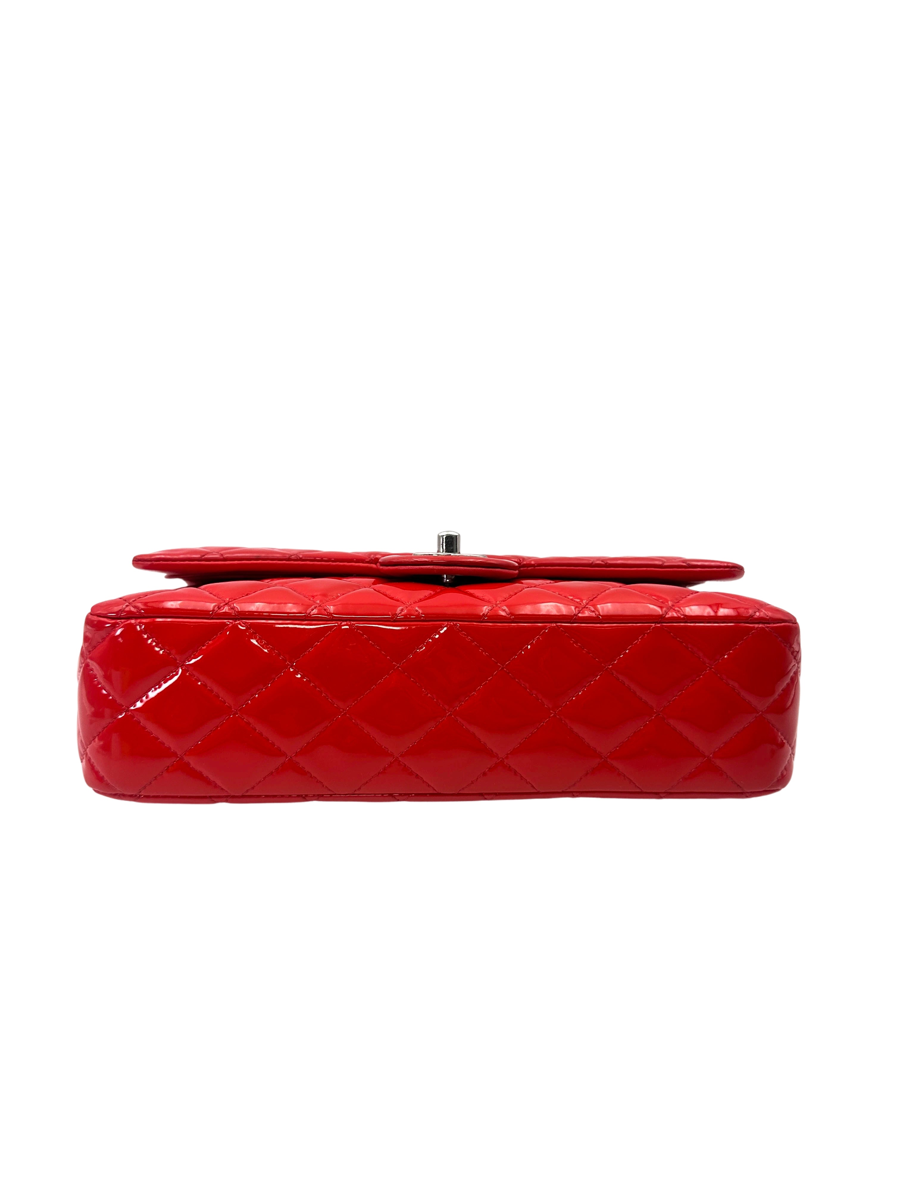 Chanel Classic Flap Red Quilted Patent Leather Medium Size Shoulder Bag With Silver Buckle(19***64) CC2097