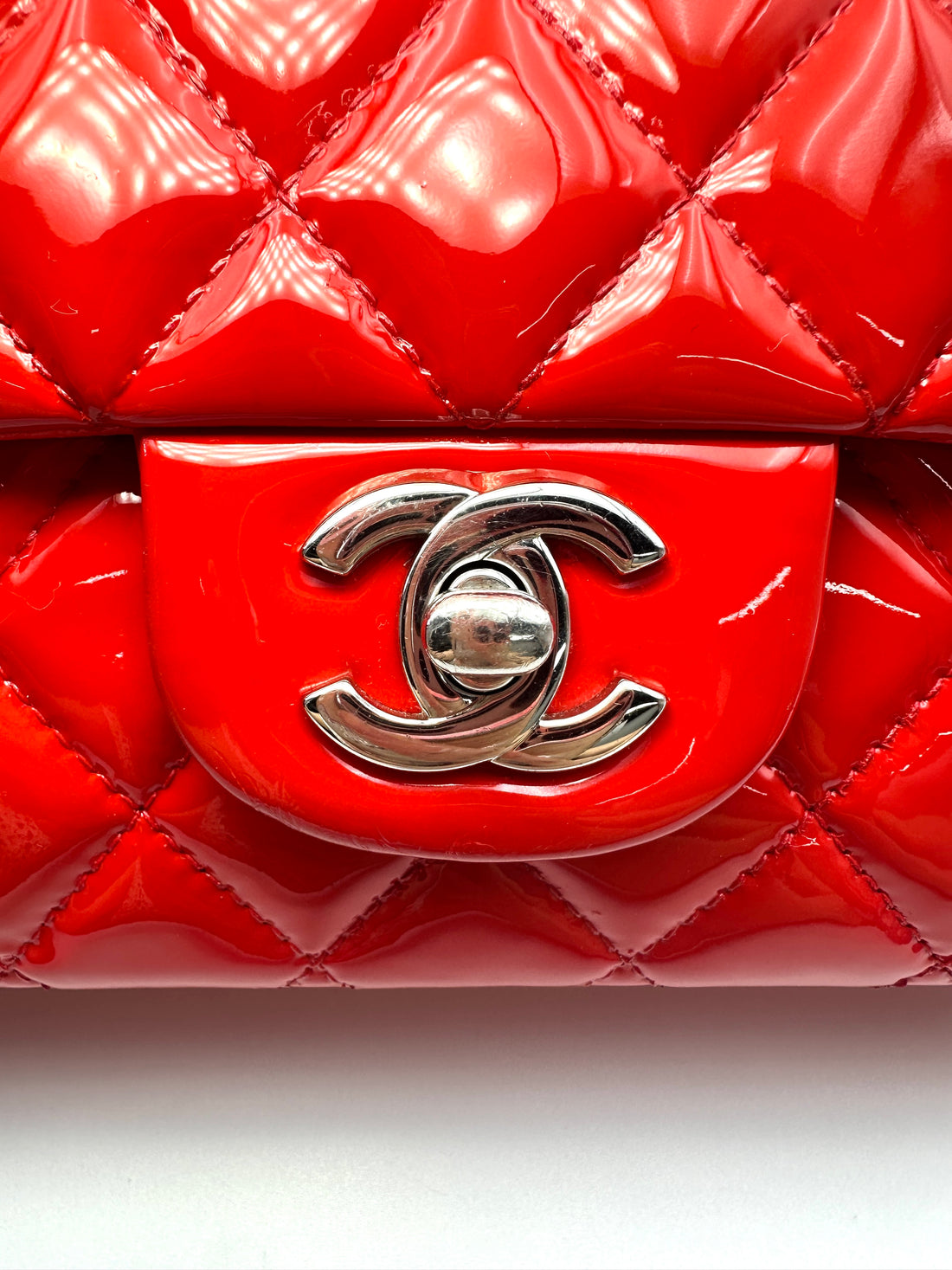 Chanel Classic Flap Red Quilted Patent Leather Medium Size Shoulder Bag With Silver Buckle(19***64) CC2097